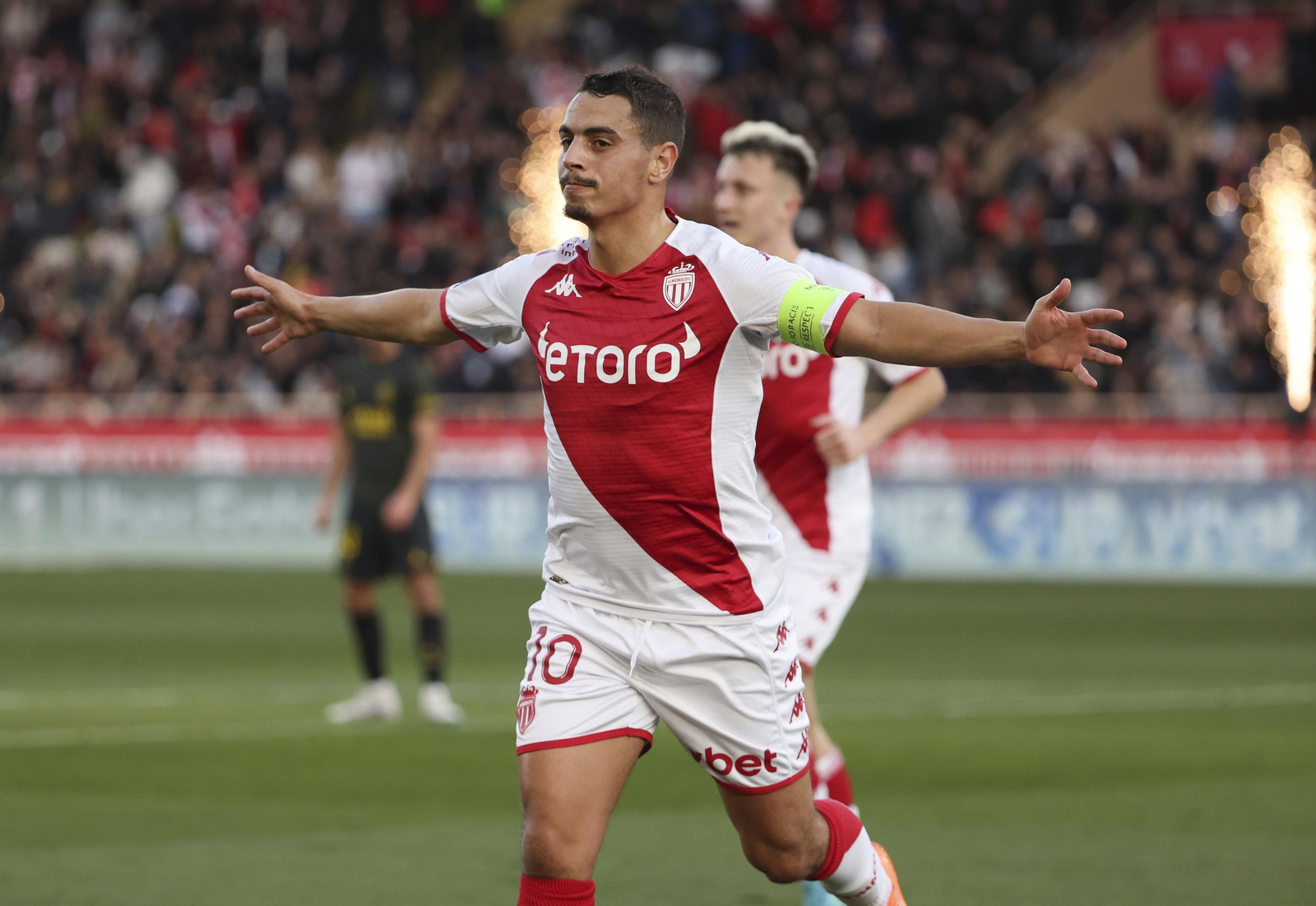 Wissam Ben Yedder, tras marcar un gol con el Mónaco la pasada temporada.
