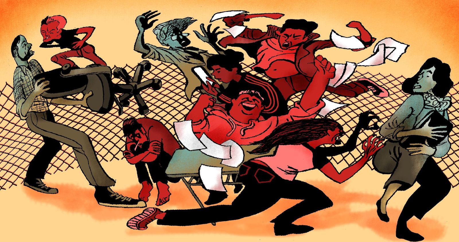 Ilustración de un grupo de menores que presentan conducta antisocial