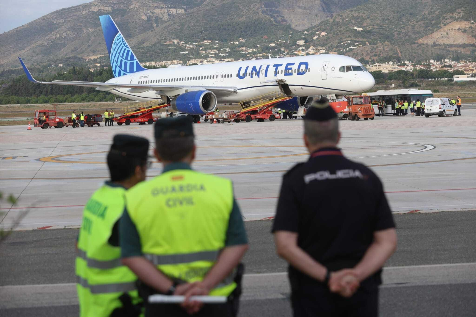 La llegada del primer vuelo de United Airlines a Málaga desde Nueva York.