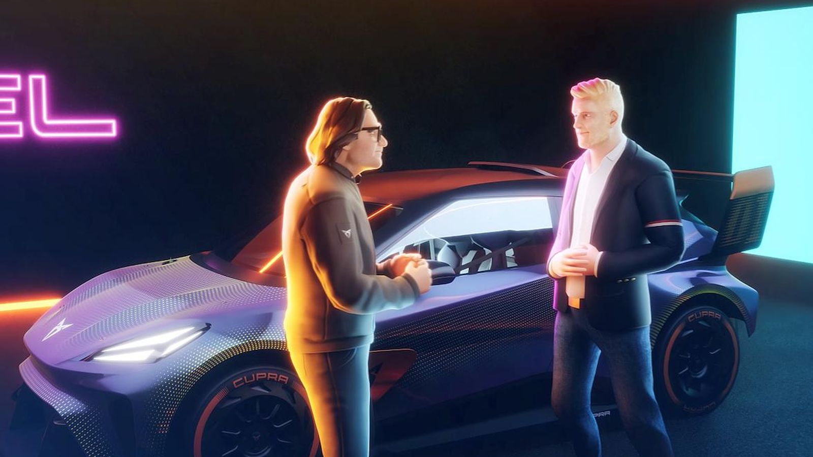 Los avatares de Antonino Labate y Wayne Griffits interactuaron en el Metahype, el metaverso de Cupra.