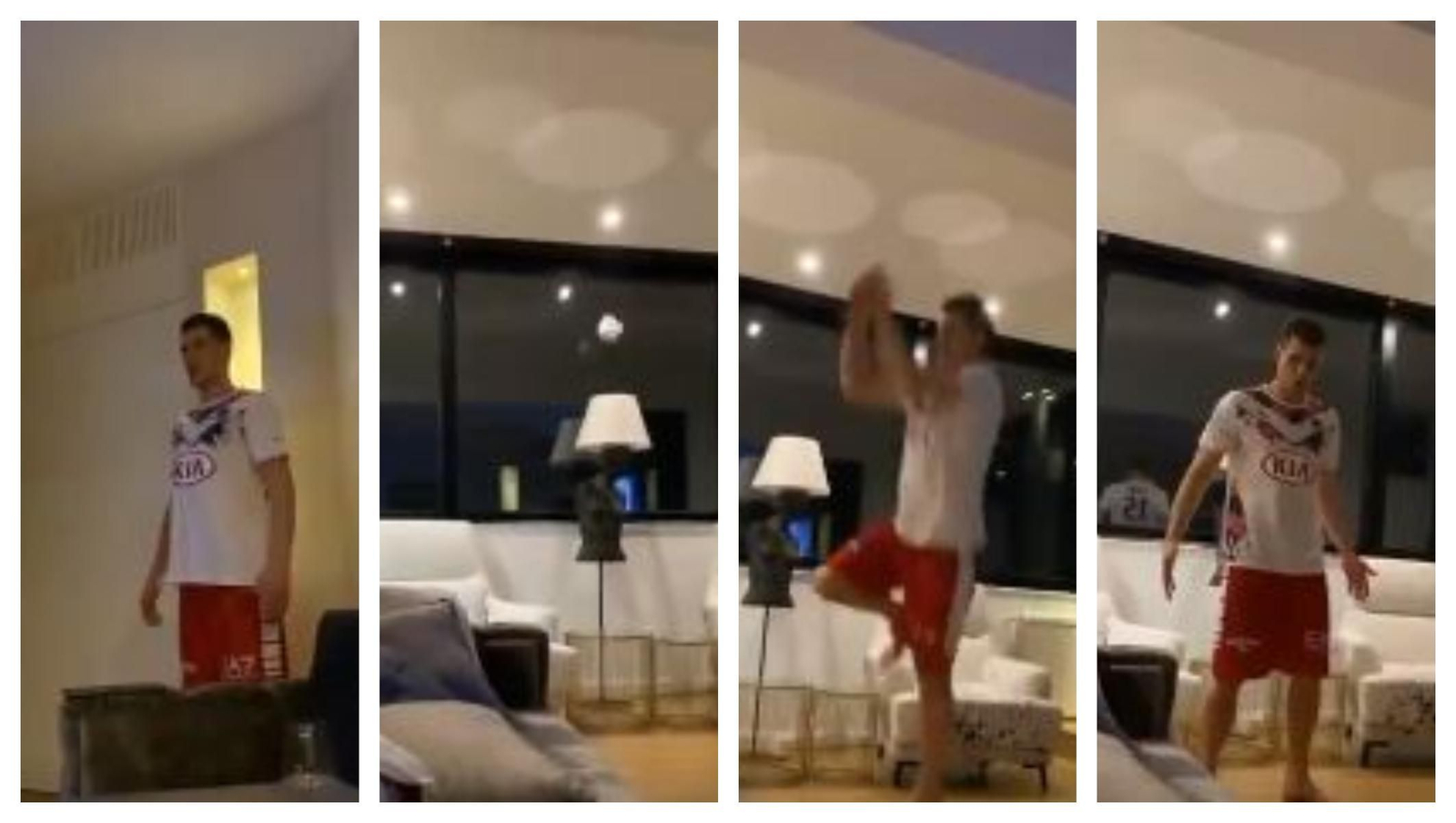 Varias capturas del vídeo de Nedovic haciendo el reto en casa.