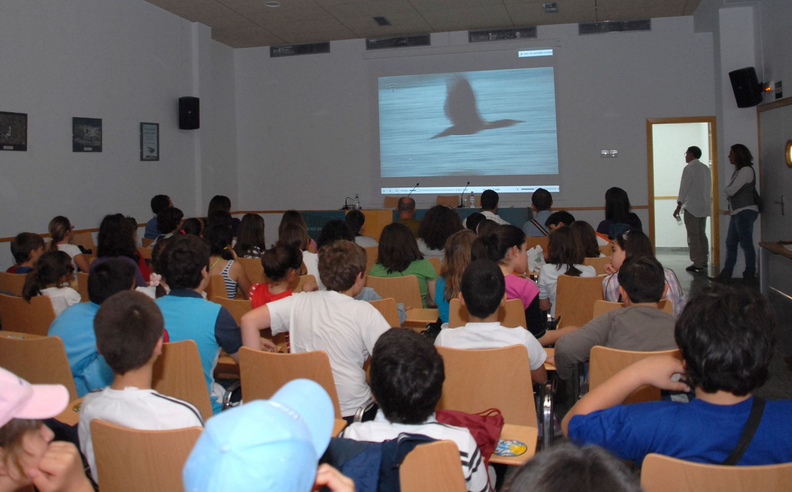 Un grupo de escolares, durante una actividad en el Centro de Visitantes del Parque Natural de la Bahía de Cádiz.