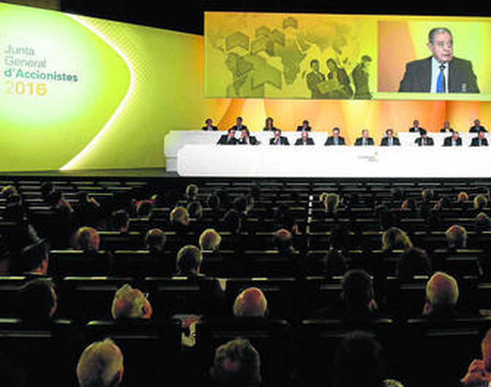 Intervención de Salvador Gabarró en la última junta general de accionistas de Gas Natural Fenosa, el pasado mayo.