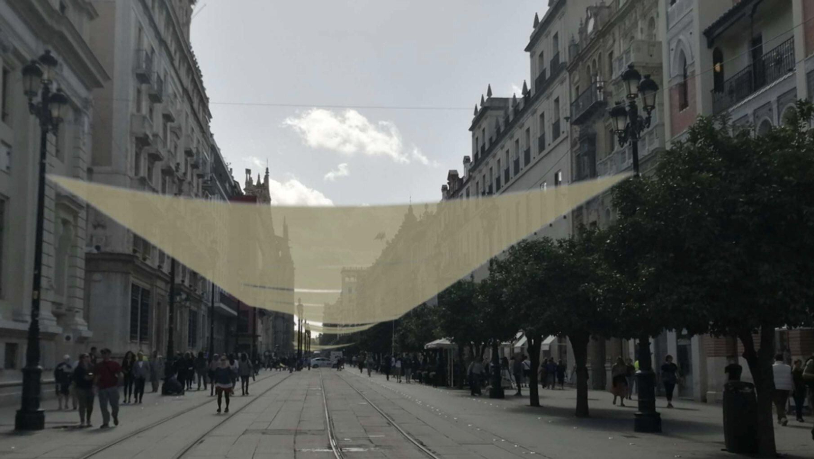 Recreación de cómo quedarán anclados los toldos a las farolas fernandinas.