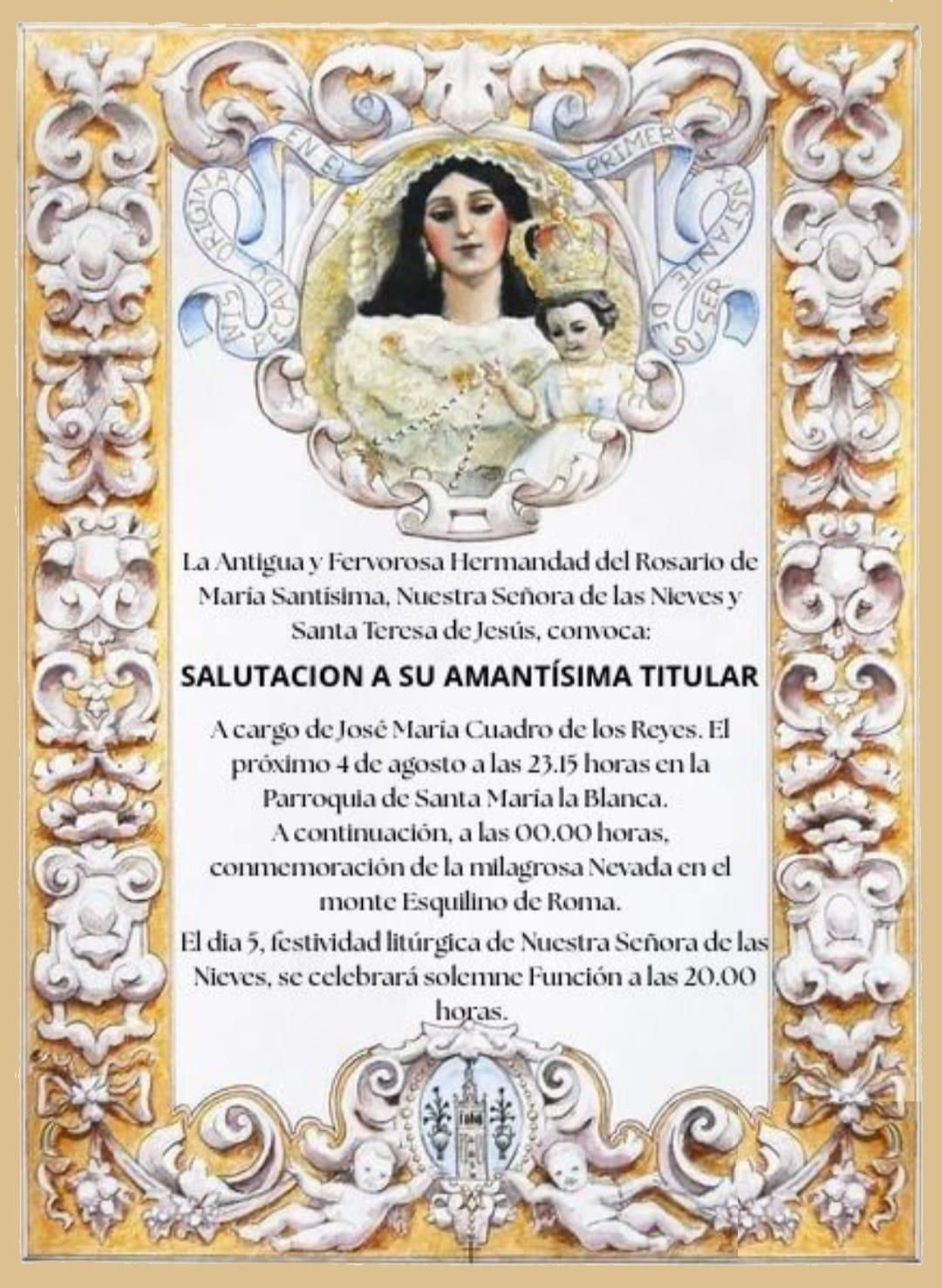 Convocatoria de cultos de este mes de agosto