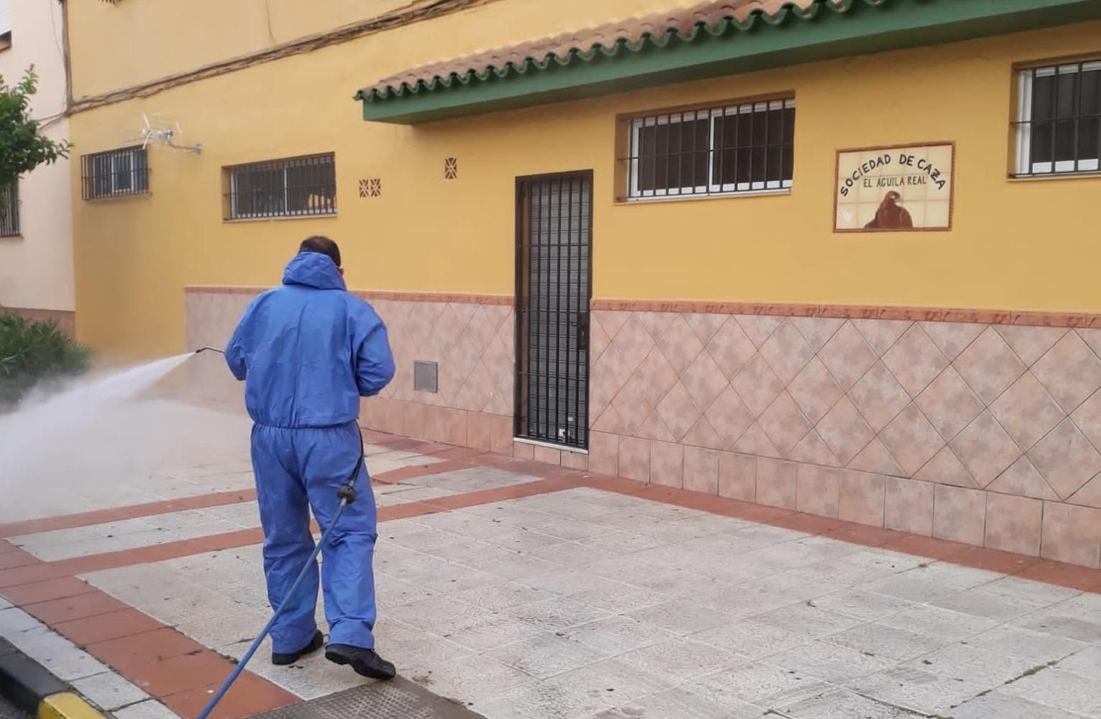 Un trabajador municipal lleva a cabo tareas de desinfección en La Línea.