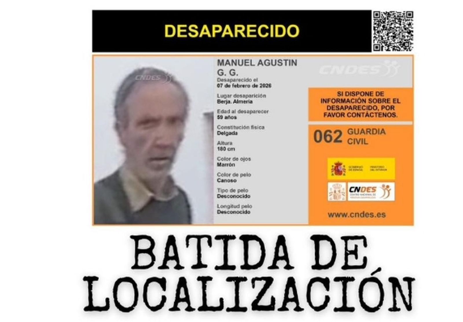 Este sábado se buscará a Manuel en Berja.