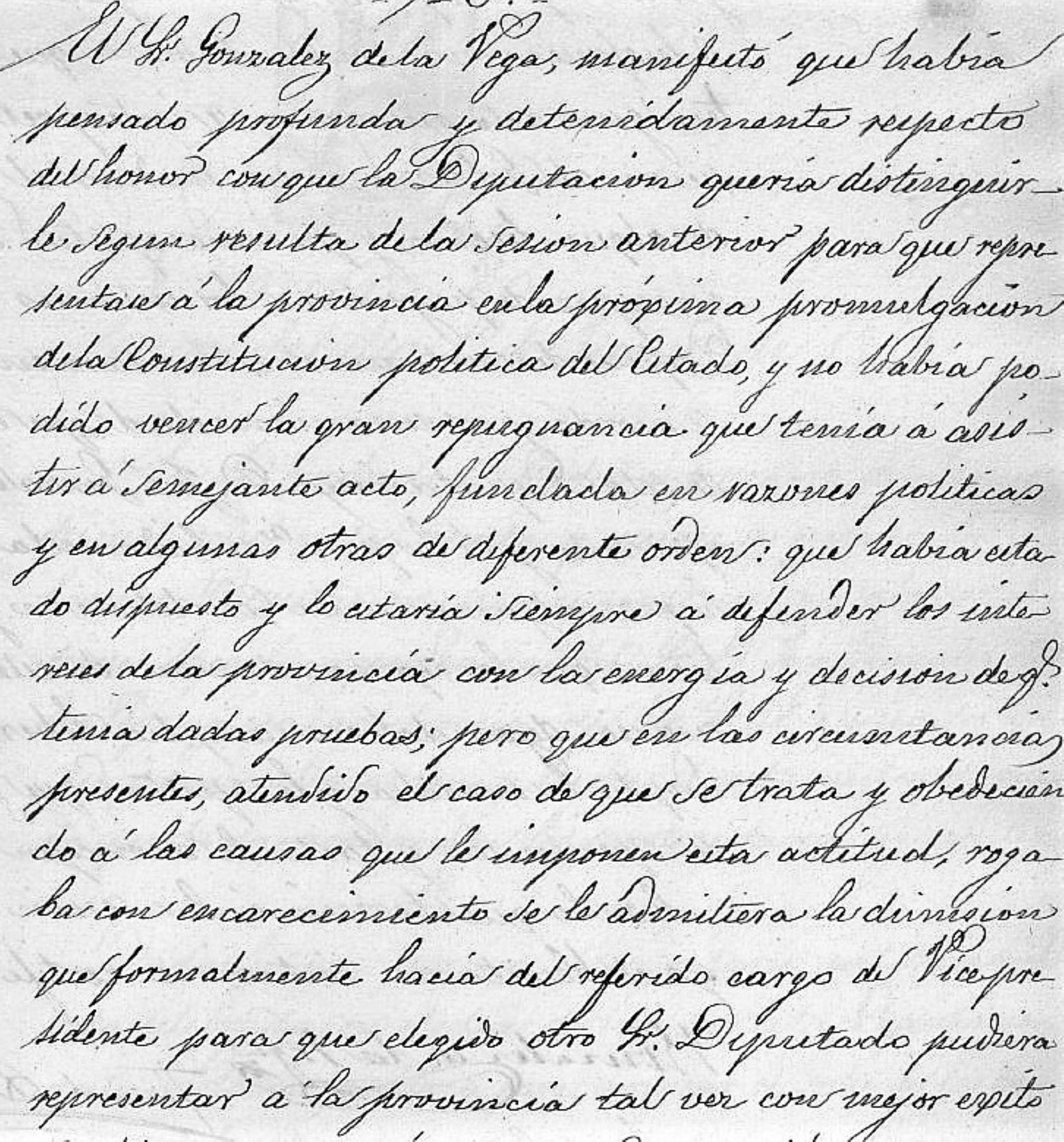 González de la Vega, y su dura crítica a su asistencia a la promulgación de la nueva constitución.