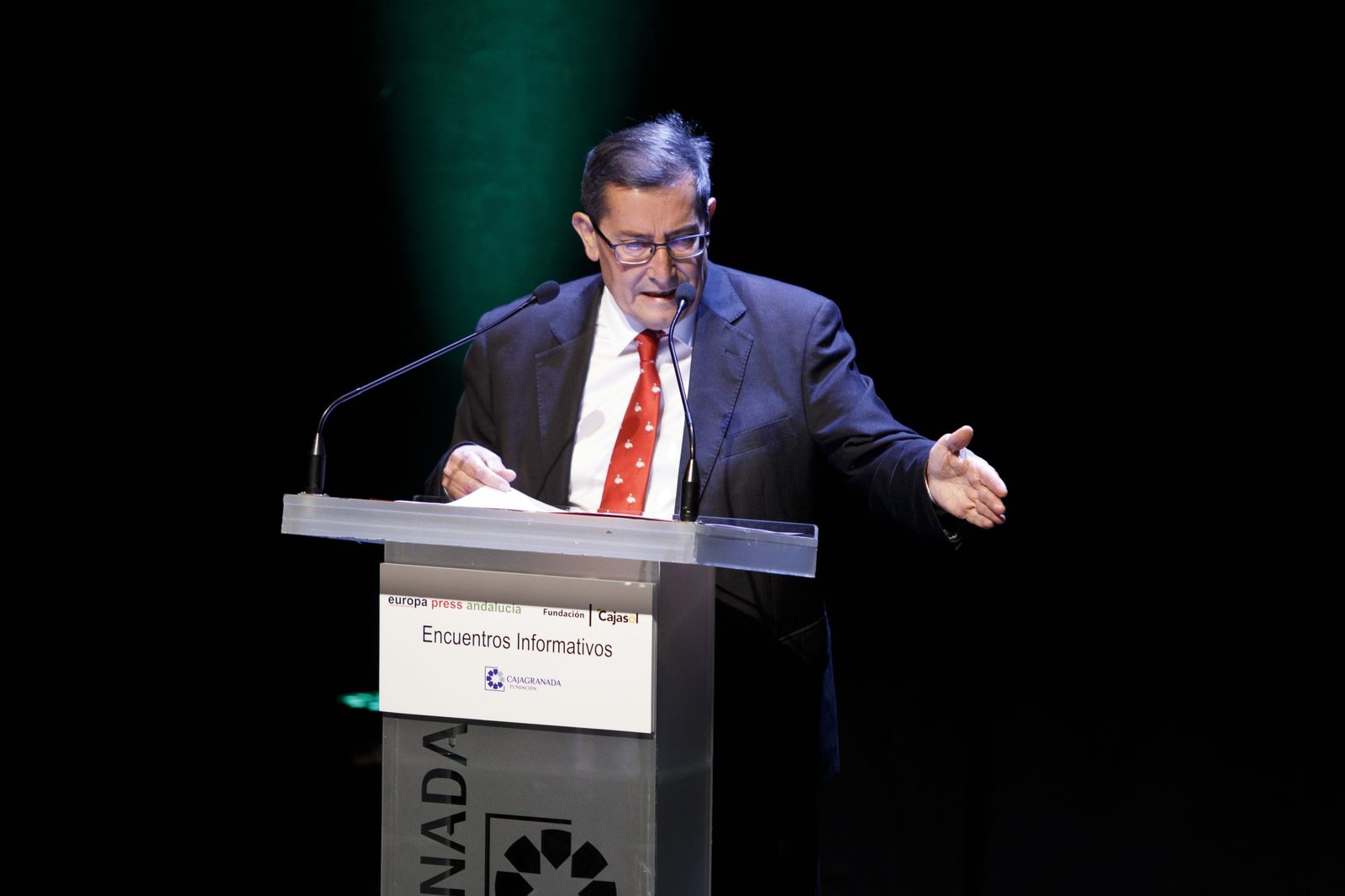 El presidente de la Diputación de Granada, José Entrena, durante el encuentro informativo de Europa Press Andalucía