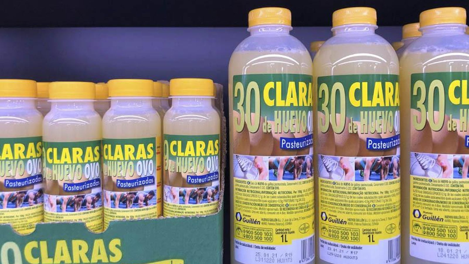 Clara de Huevo Pasterizada de 300 ml y un litro, en el lineal de Mercadona