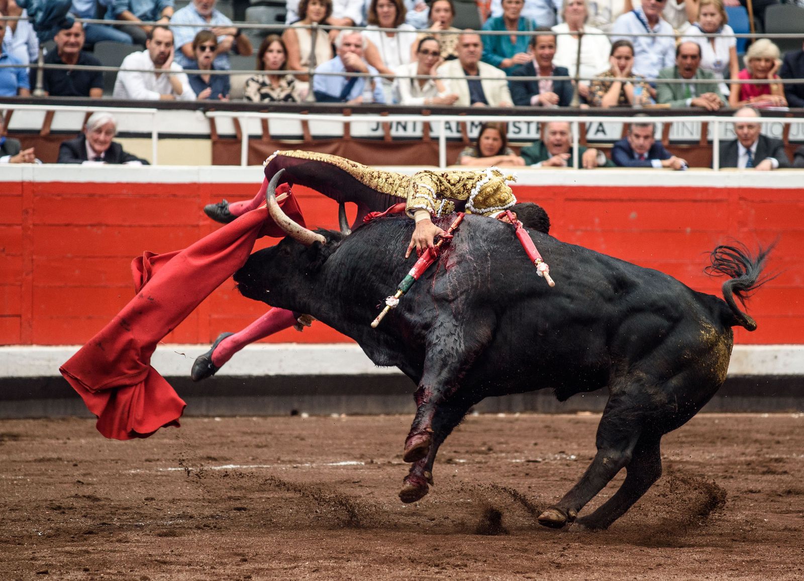 El tercero de la tarde cogió de forma aparatosa a Paco Ureña al entrar a matar tras una faena de mucha verdad que fue premiada con una oreja.