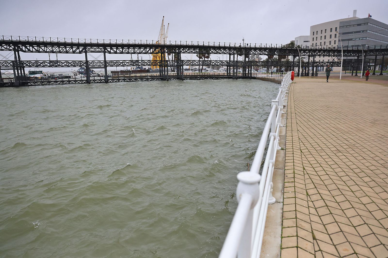 Muelle de carga de la Riotinto con marea alta en la borrasca Leonardo (27)