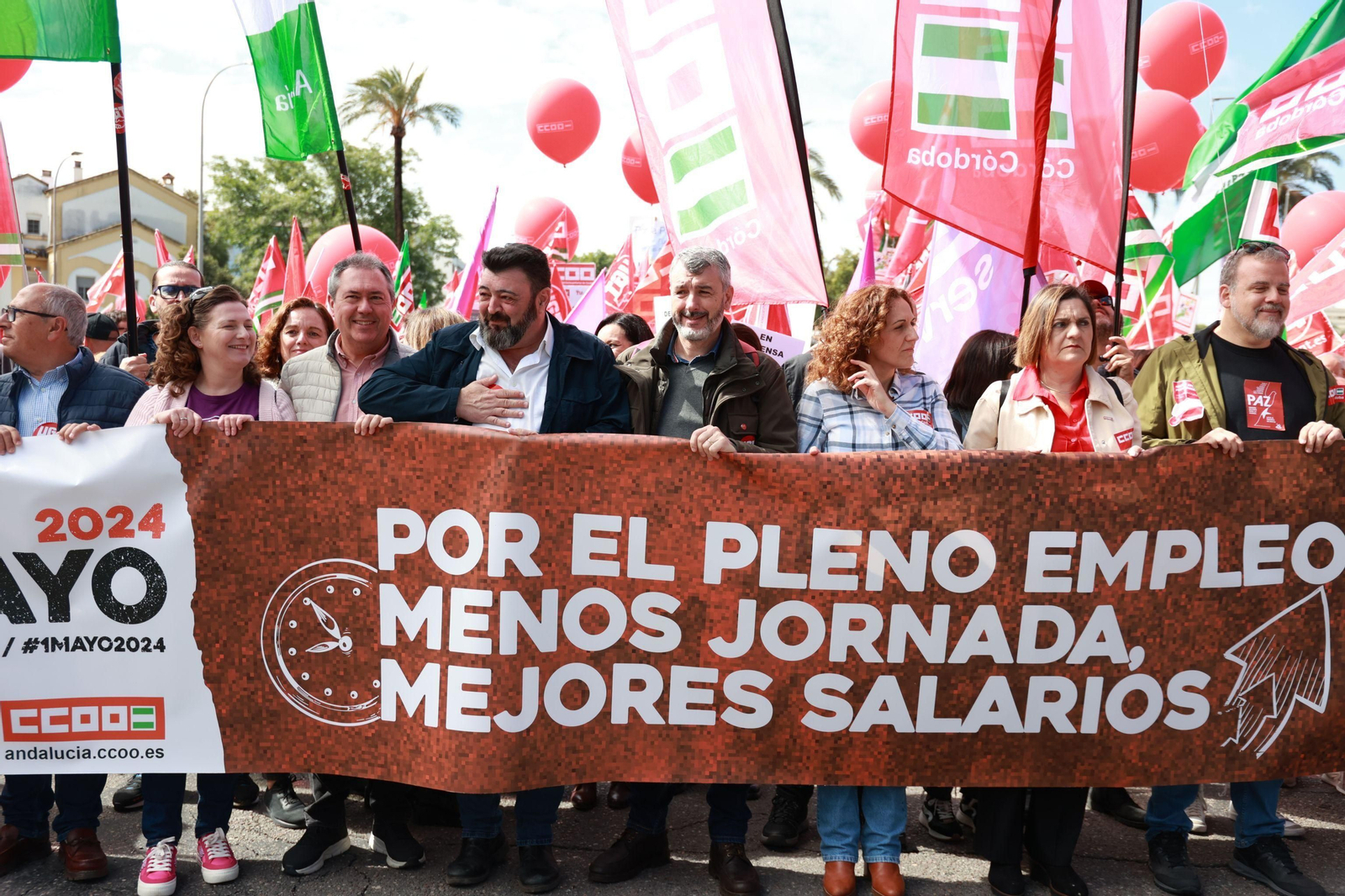 Los dos líderes sindicales junto a Juan Espadas en la manifestación del Primero de Mayo en Córdoba.