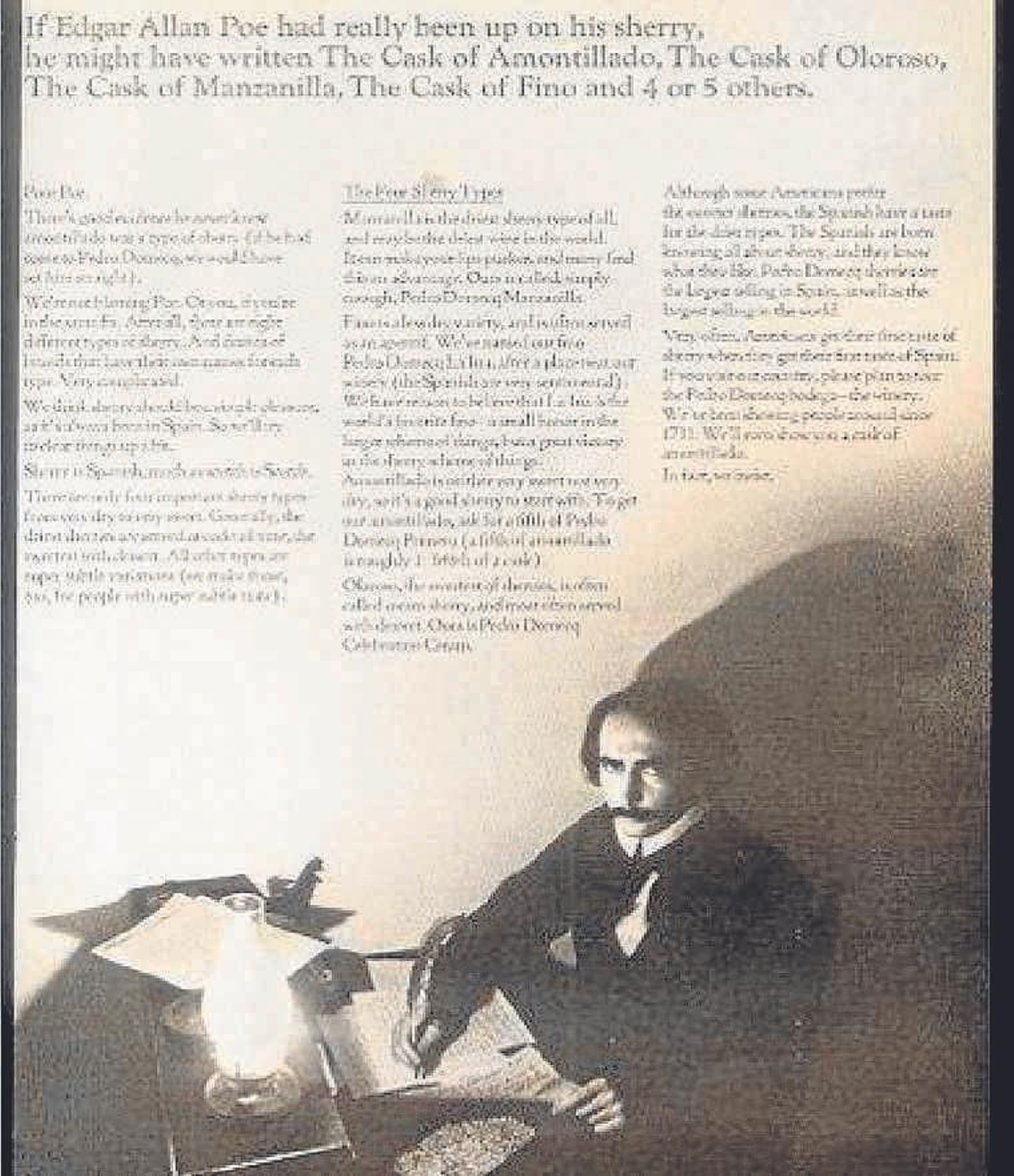 Anuncio de Domecq apoyándose en la figura de Poe.