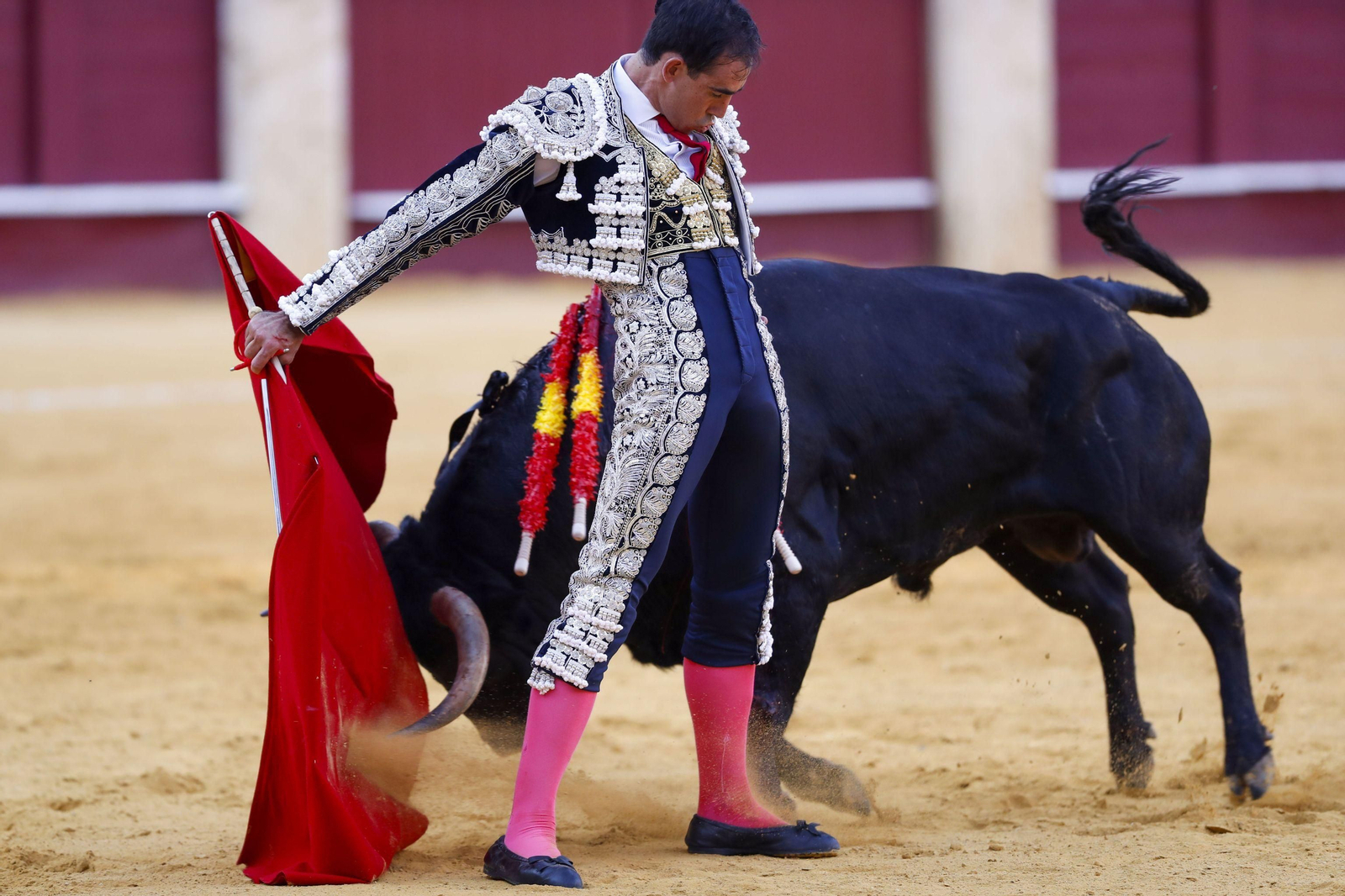 Saúl Jiménez Fortes da un pase con la muleta en la corrida de este miércoles en la Malagueta.