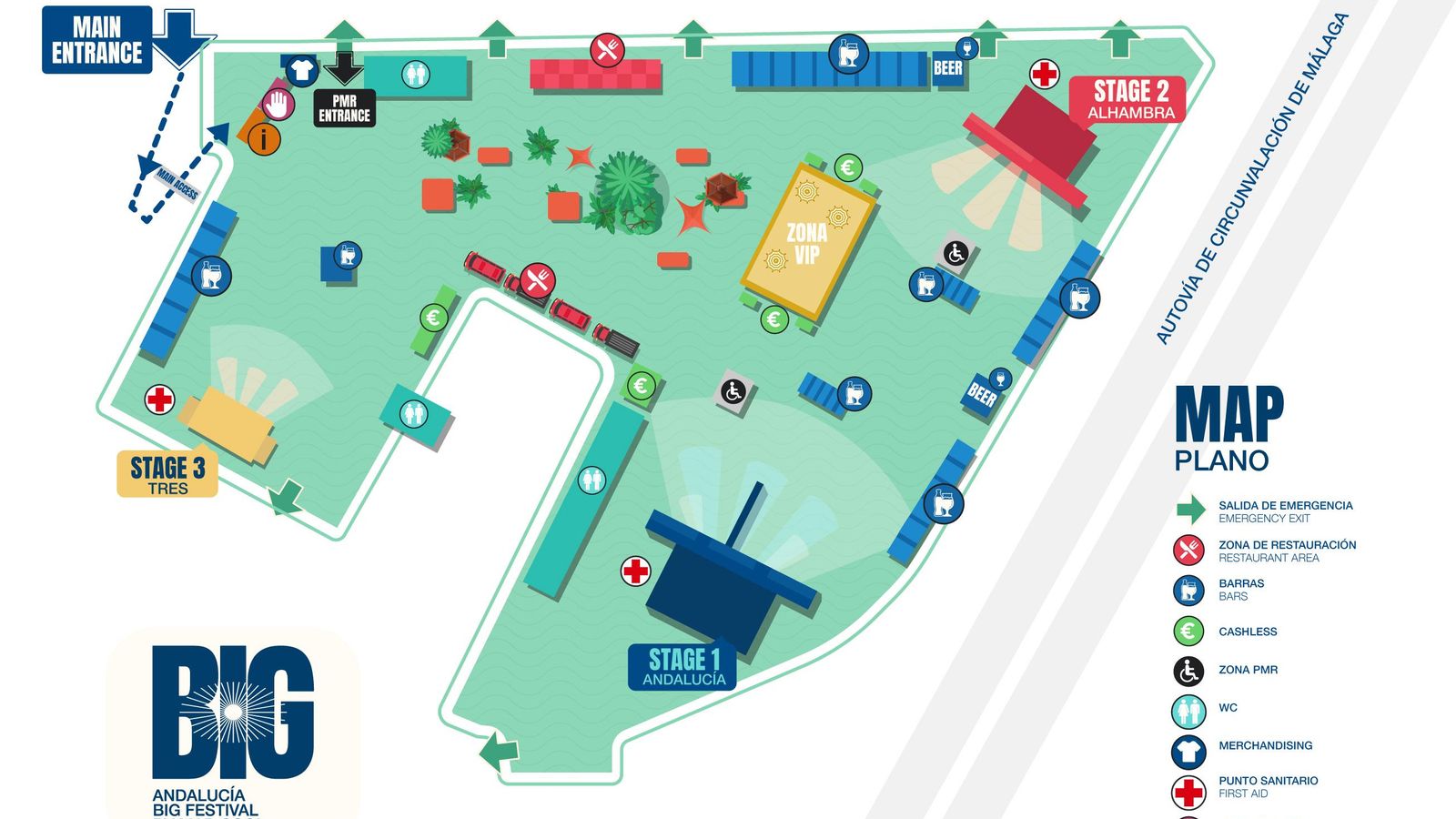 Plano del recinto del Andalucía Big Festival.