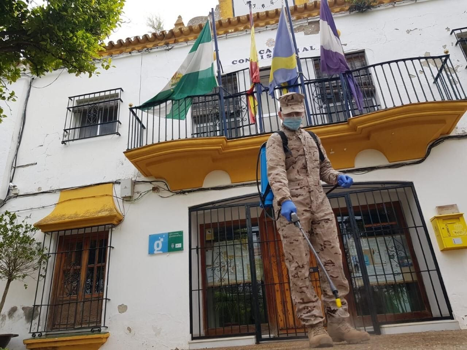 Uno de los efectivos, en el Ayuntamiento de El Torno Uno de los efectivos, en el Ayuntamiento de El Torno