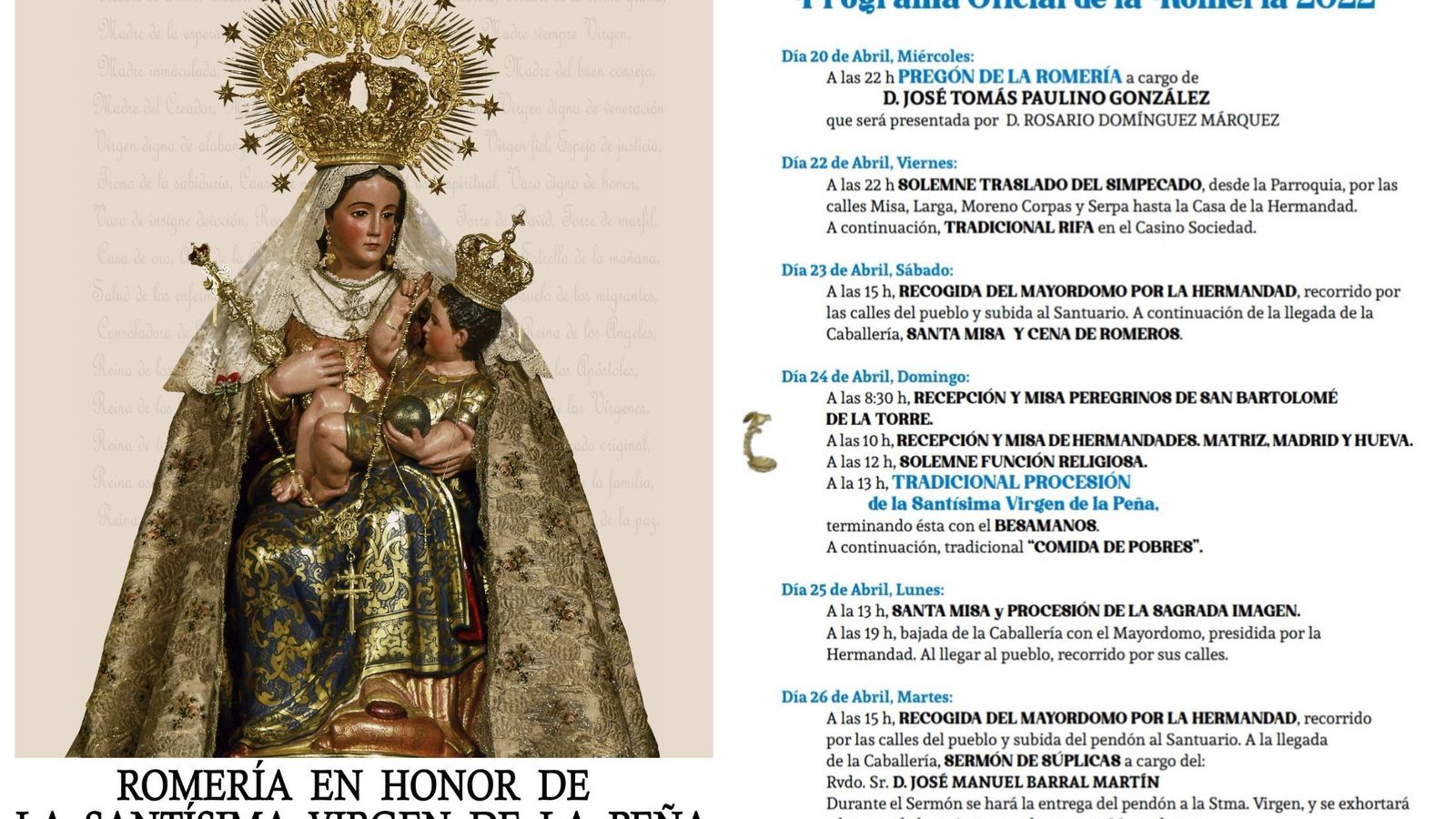 Cartel y programa oficial de la Romería 2022 de Puebla de Guzmán