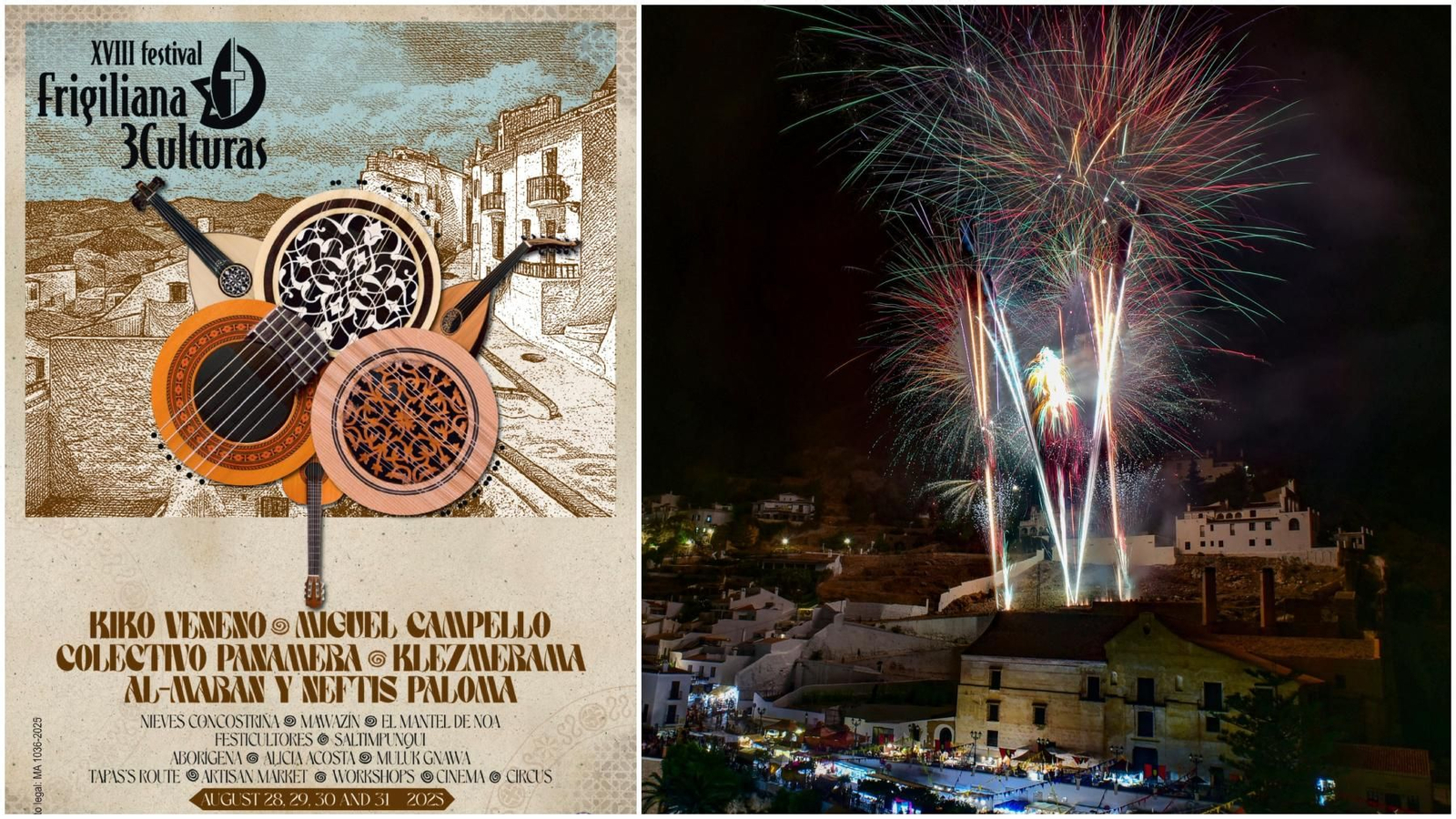 Cartel del Festival Frigiliana Tres Culturas y una edició pasada.
