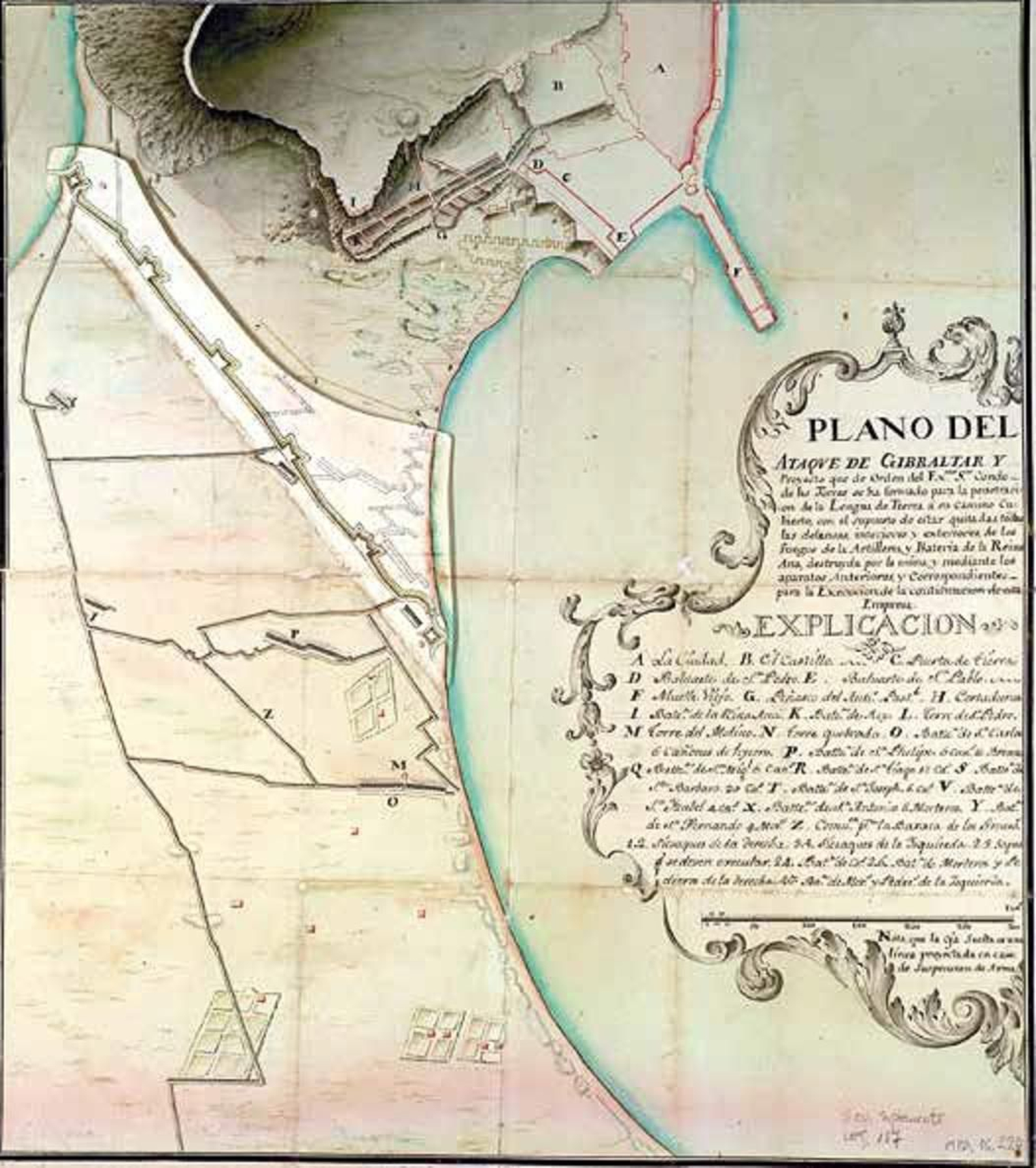 Plano del Ataque de Gibraltar y Proyecto que de Orden del Ex[celentisi]mo S[eñ]or Conde de las Torres se ha formado para la penetracion de la Lengua de Tierra a su camino cubierto, con el supuesto de estar quitadas todas las defensas