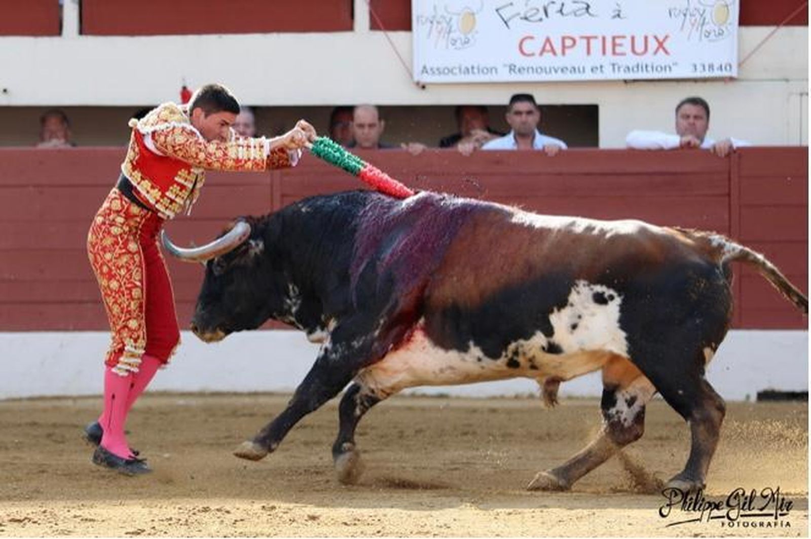 Uno de los soberbios pares de banderillas que colocó al de Cebada Gago.