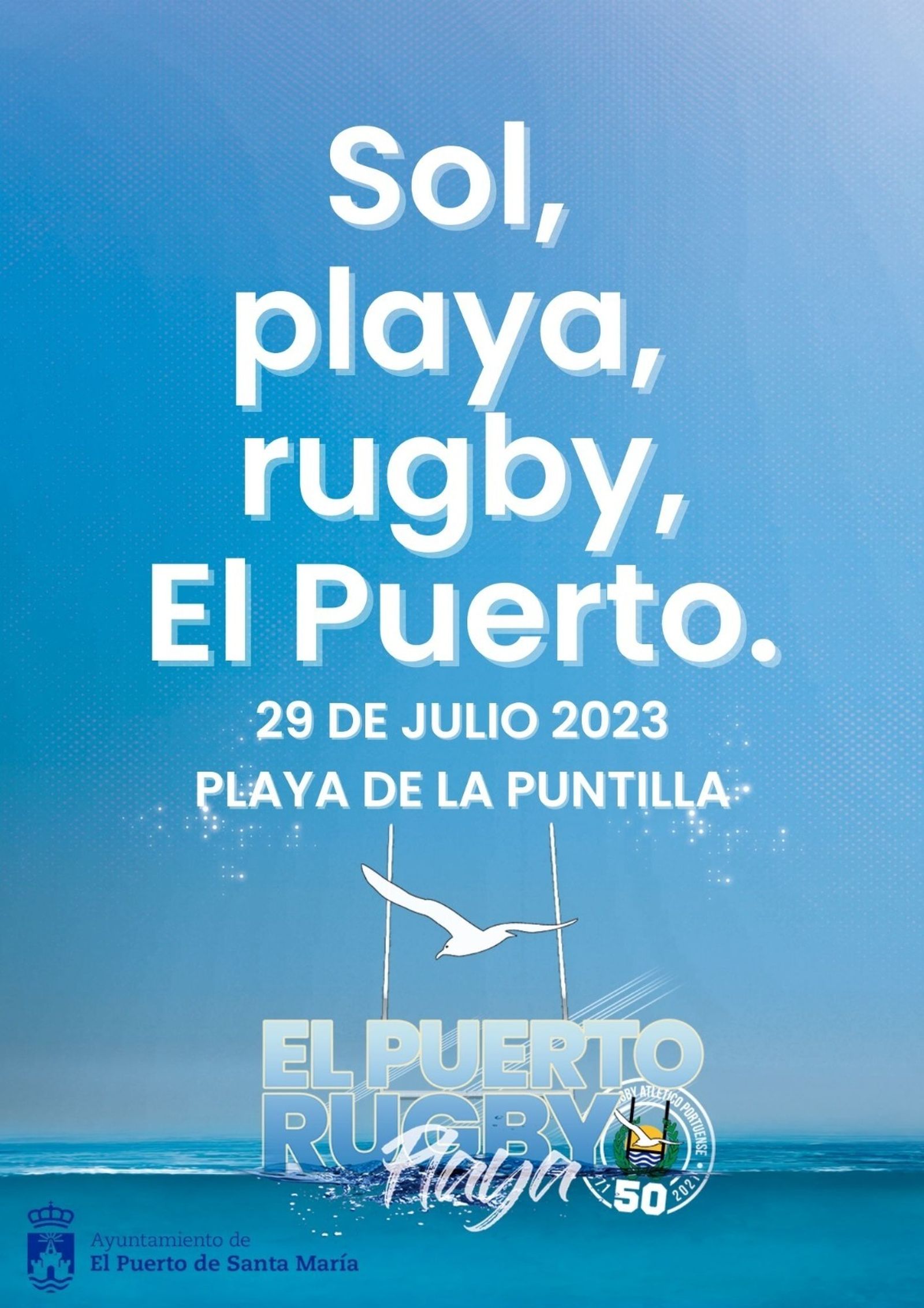 Cartel del Torneo de Rugby Playa que organiza el C.R. At. Portuense.
