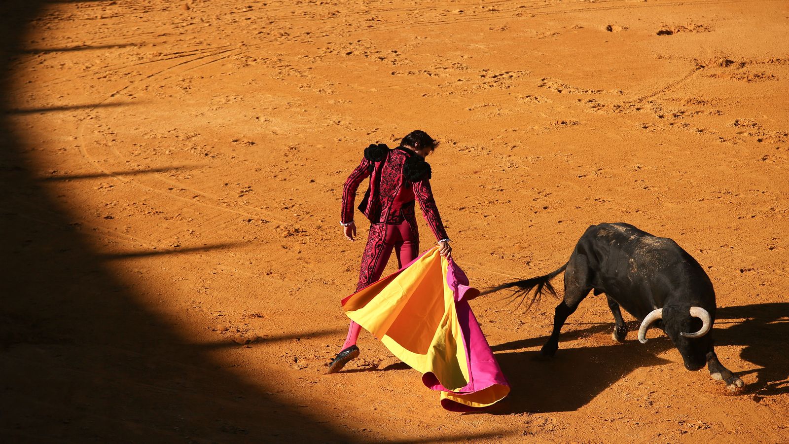 El diestro Roca Rey con el tercer toro de la tarde, al que cortó las dos orejas, en la corrida Goyesca que se ha celebrado hoy sábado en la plaza de toros de Ronda.