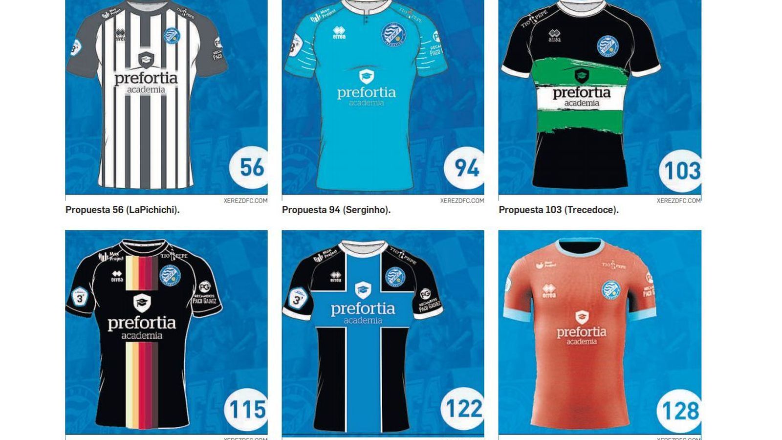 Propuestas para la segunda equipación del Xerez DFC la próxima temporada.