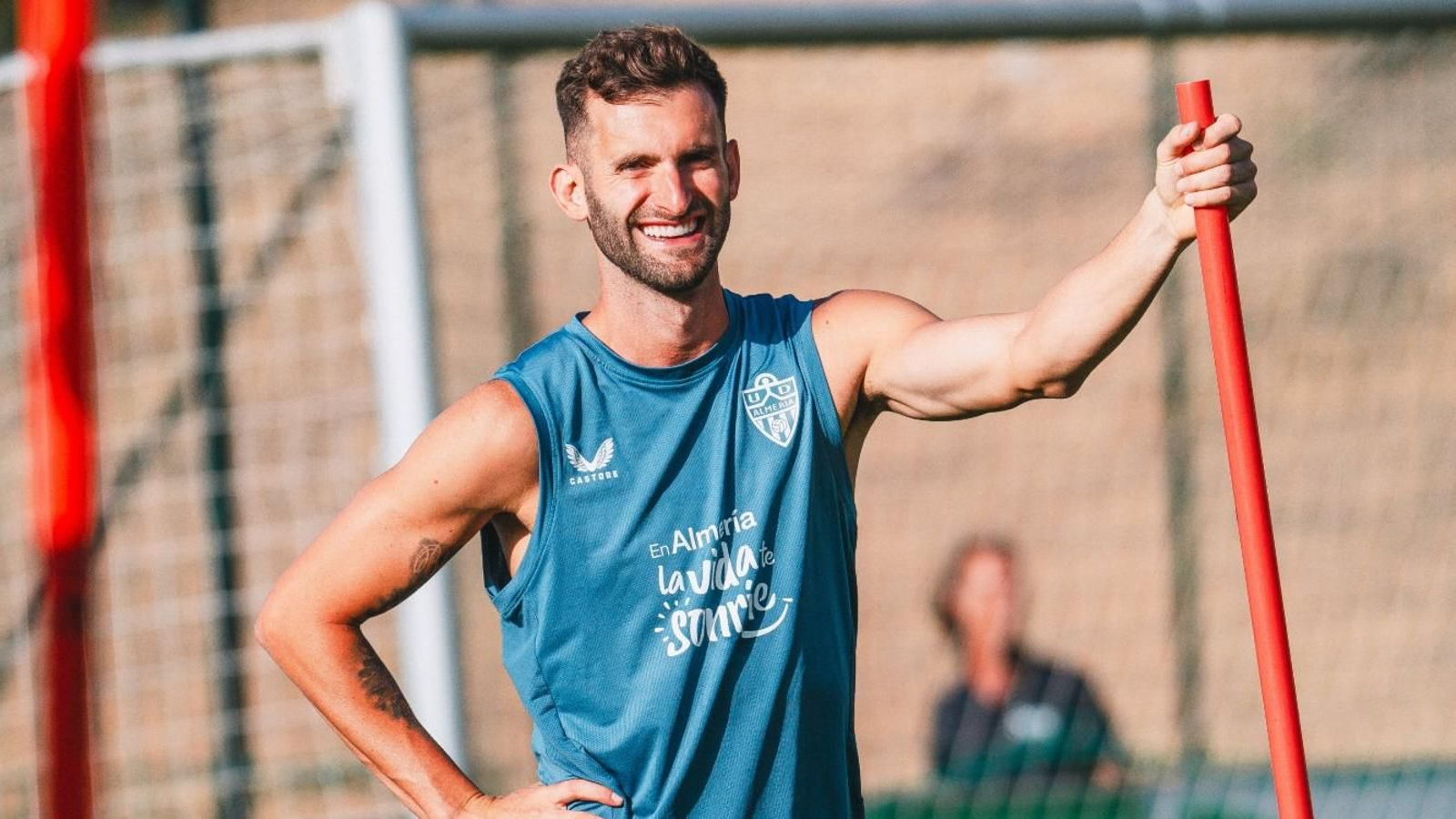 Leo Baptistao, sonriente en una de las sesiones del conjunto rojiblanco.