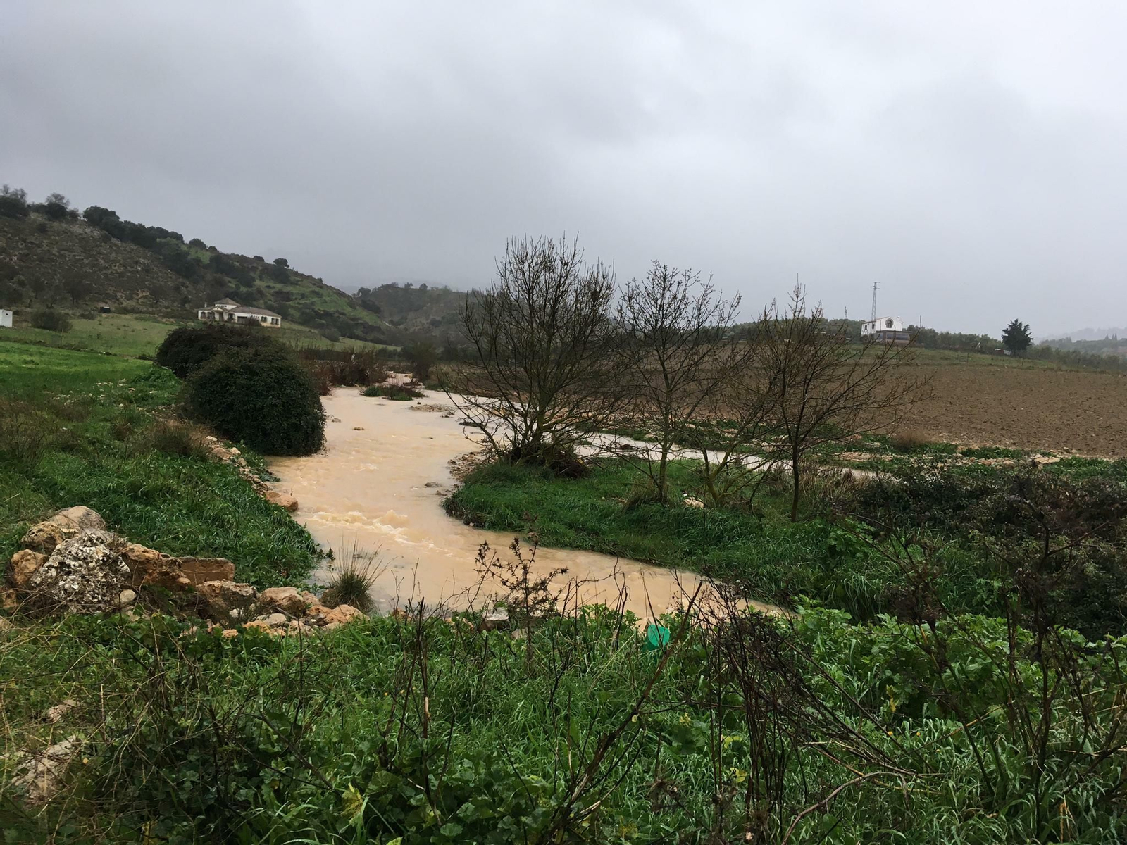 Desbordamiento de un arroyo próximo a Ronda.