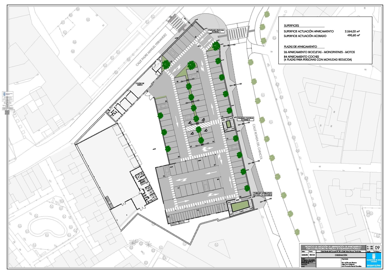 Plano del futuro nuevo aparcamiento en las dependencias de los talleres de Fiestas.