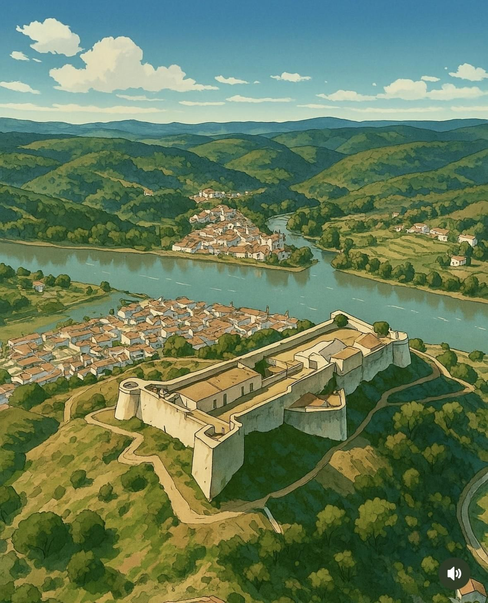 Así se vería Huelva en el universo japonés Ghibli, una creación de ViajeroGoloso con Inteligencia Artificial