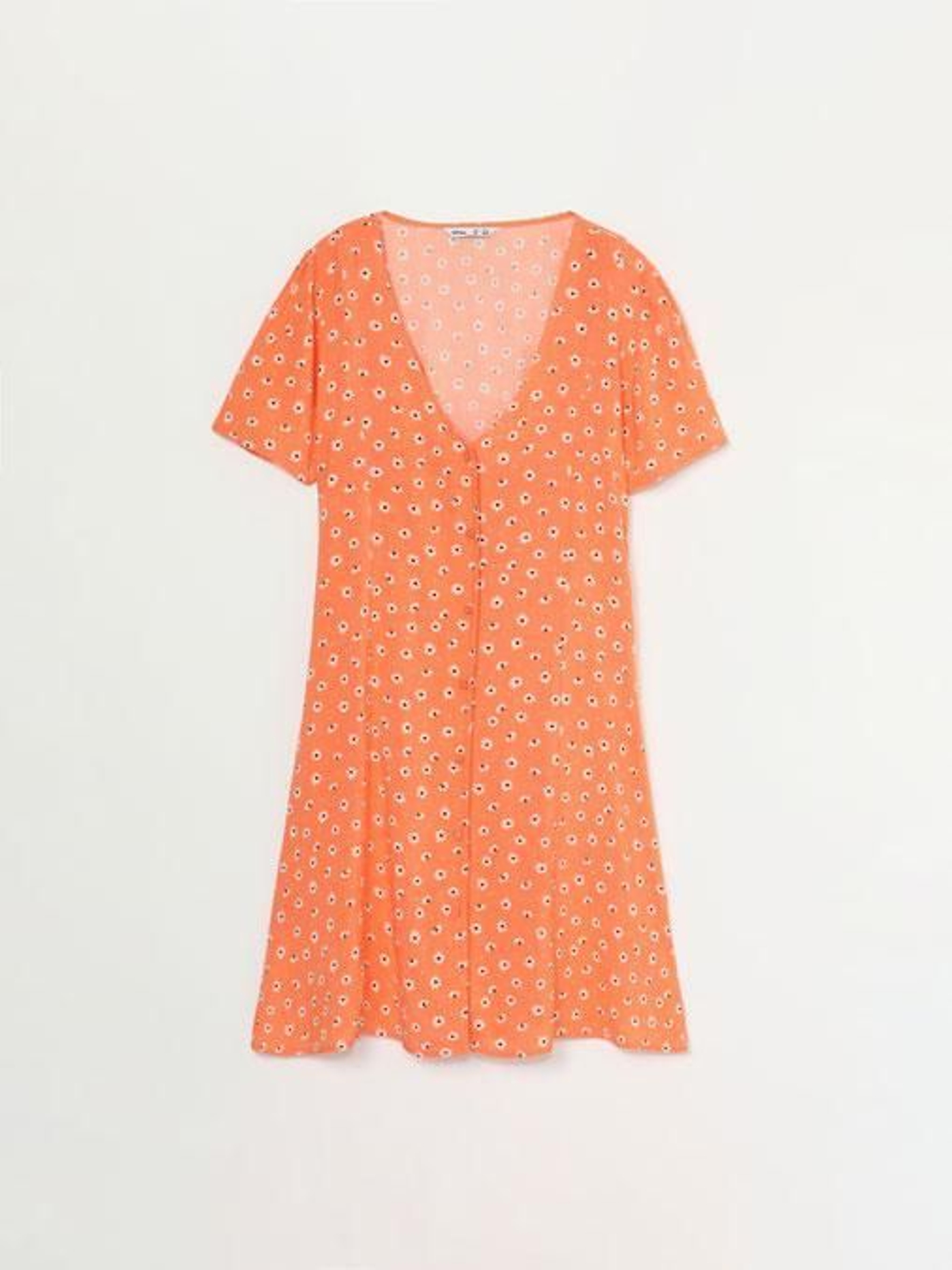 Vestido naranja con escote en pico de Lefties.