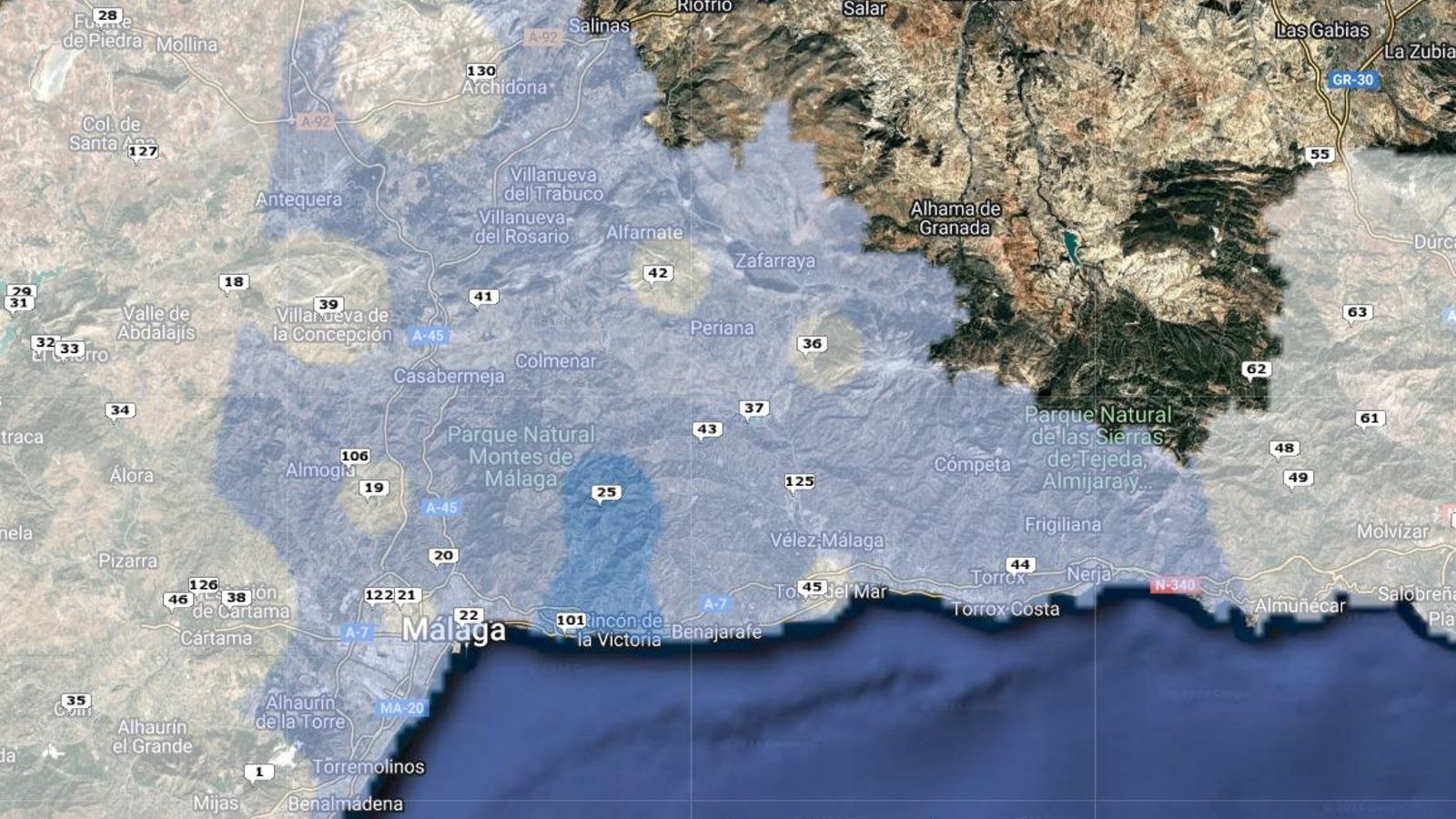 Precipitaciones en la Axarquía en la mañana del 11 de noviembre