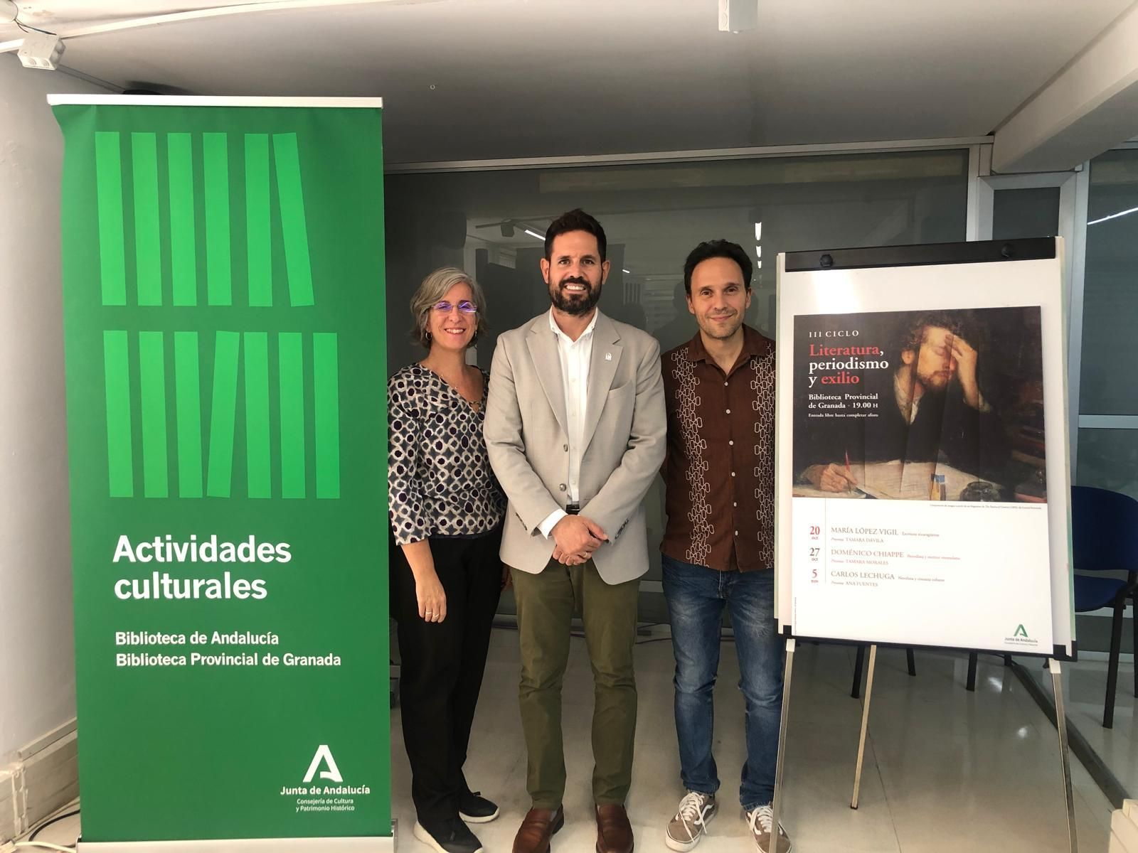 Presentación de Literatura, periodismo y exilio por David Rodríguez, Daniel Rodríguez Moya y Valle Riego