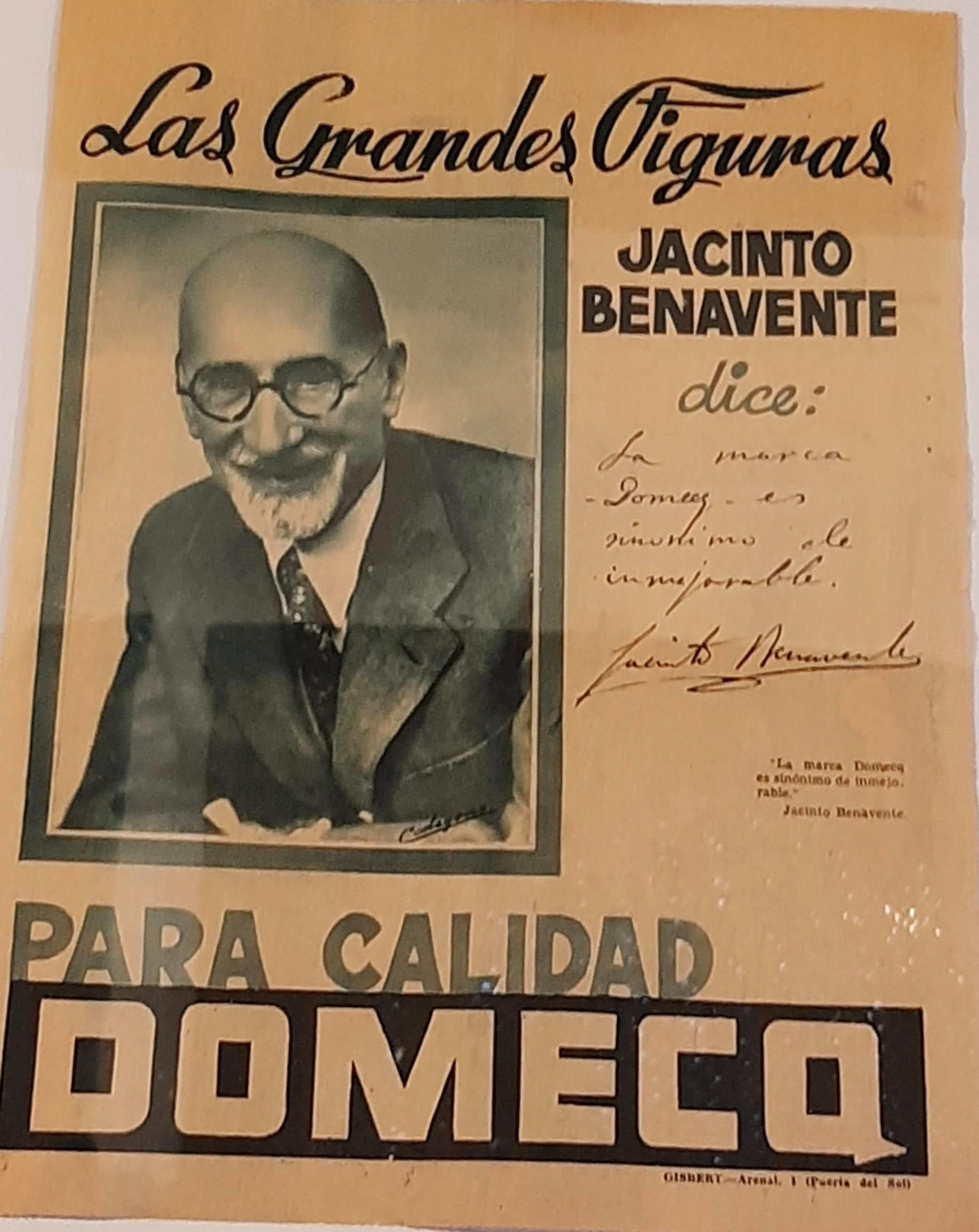 El escritor Jacinto Benavente promociona los vinos de Domecq. El escritor Jacinto Benavente promociona los vinos de Domecq.