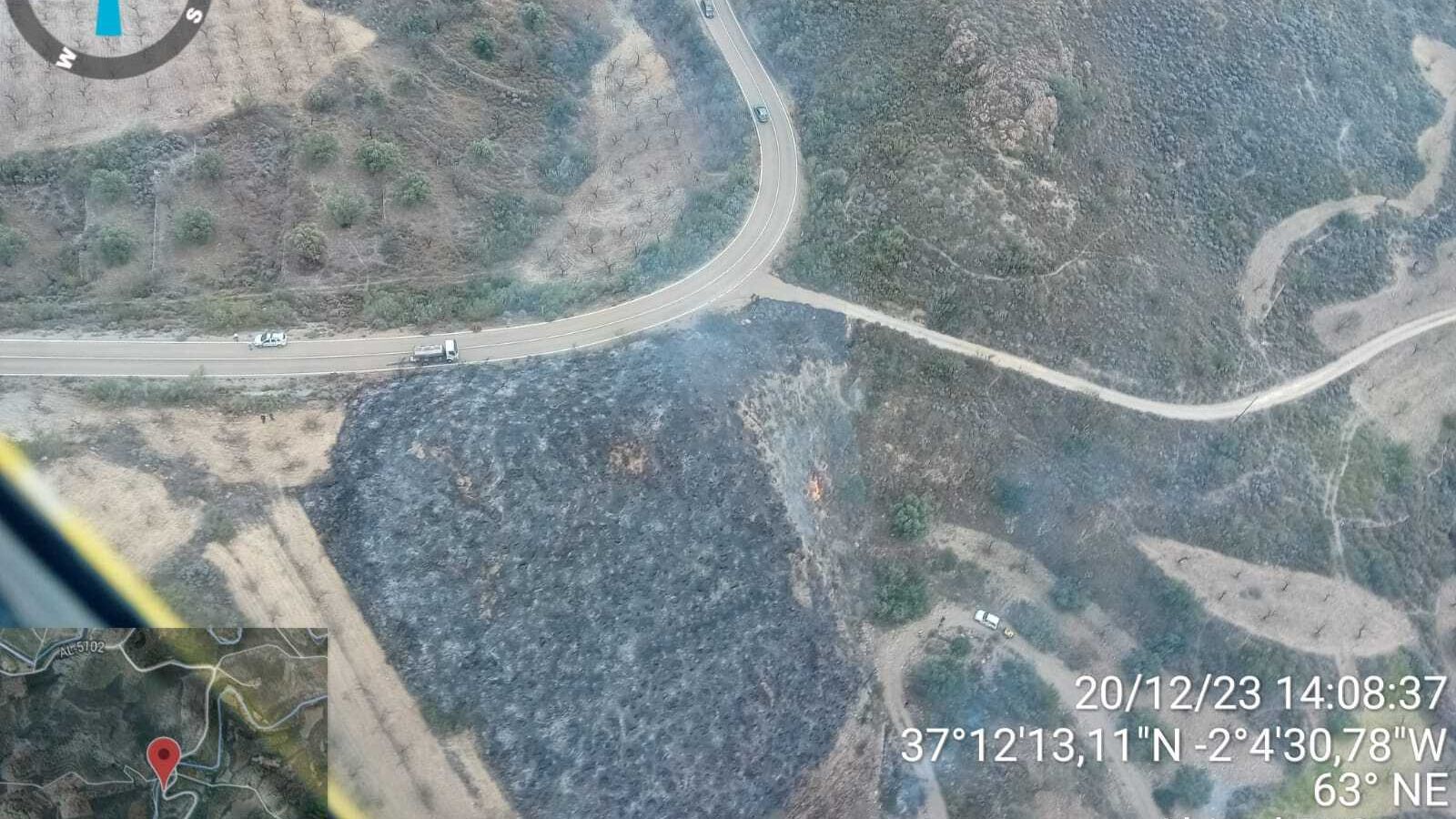 Vista aérea de la zona afectada por el fuego en El Chive.