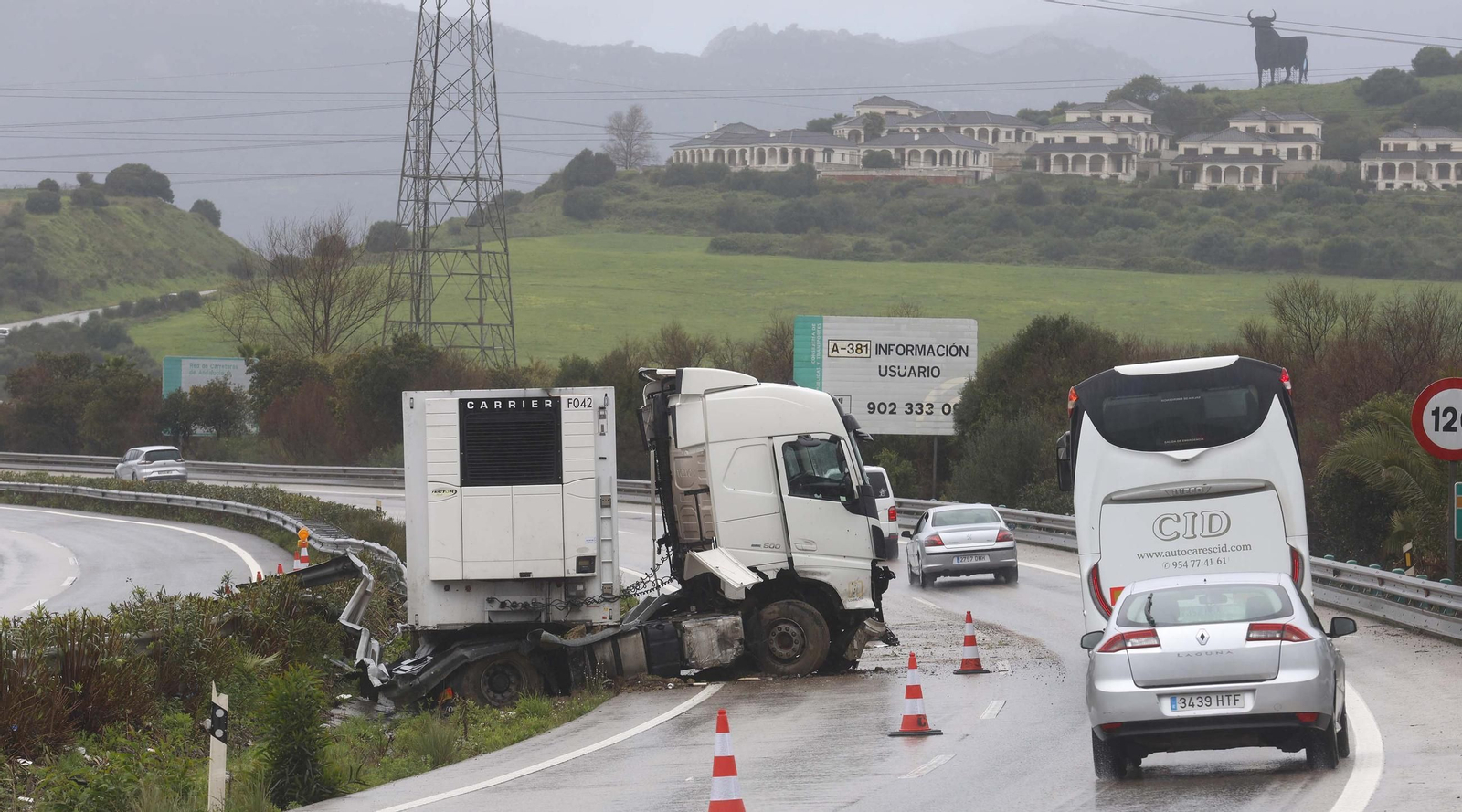Las fotos del camión accidentado en la A-381 a la altura de Los Barrios