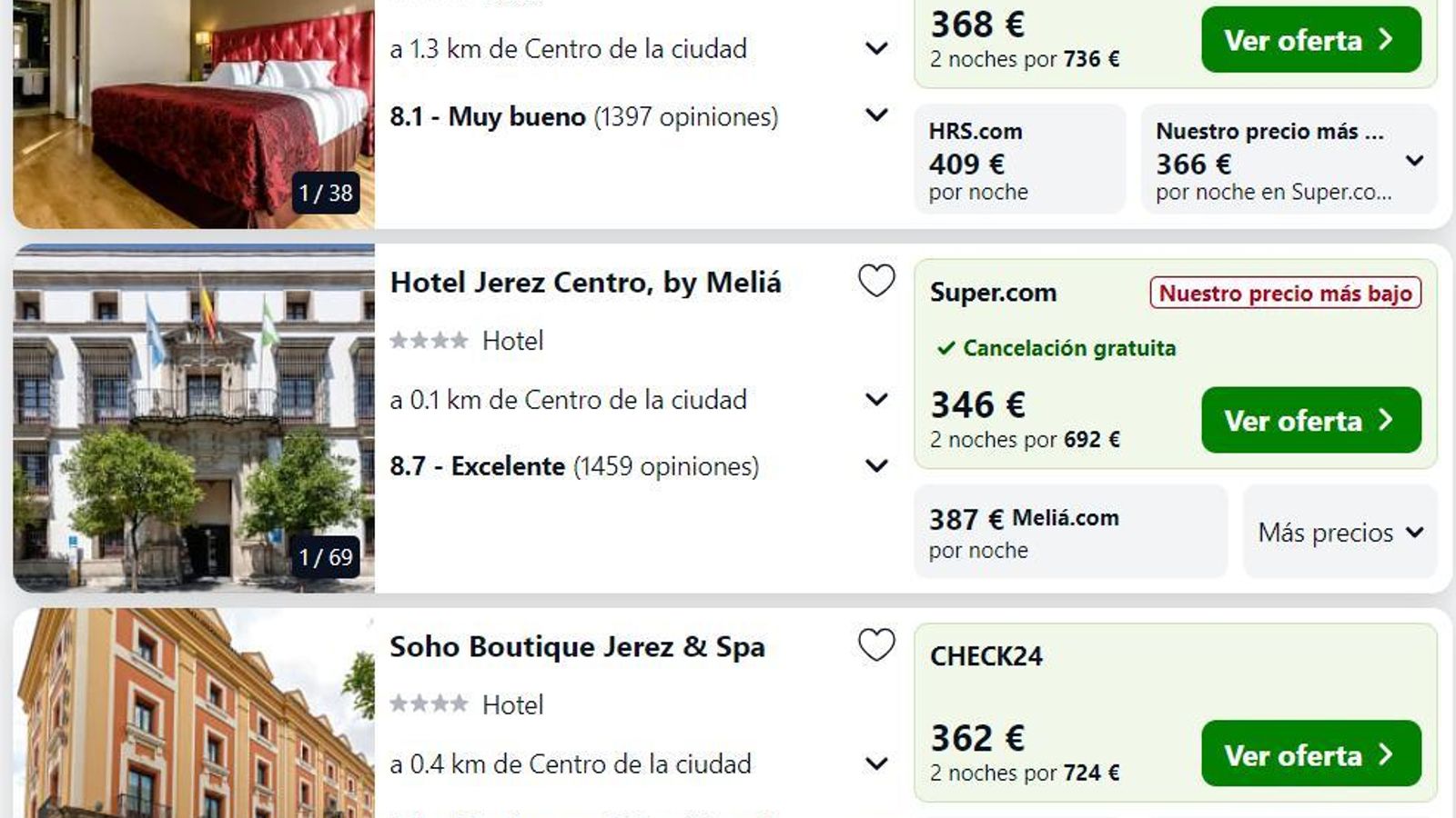Precios anunciados a finales de esta semana en el portal Trivago, para el fin de semana de las motos en Jerez.