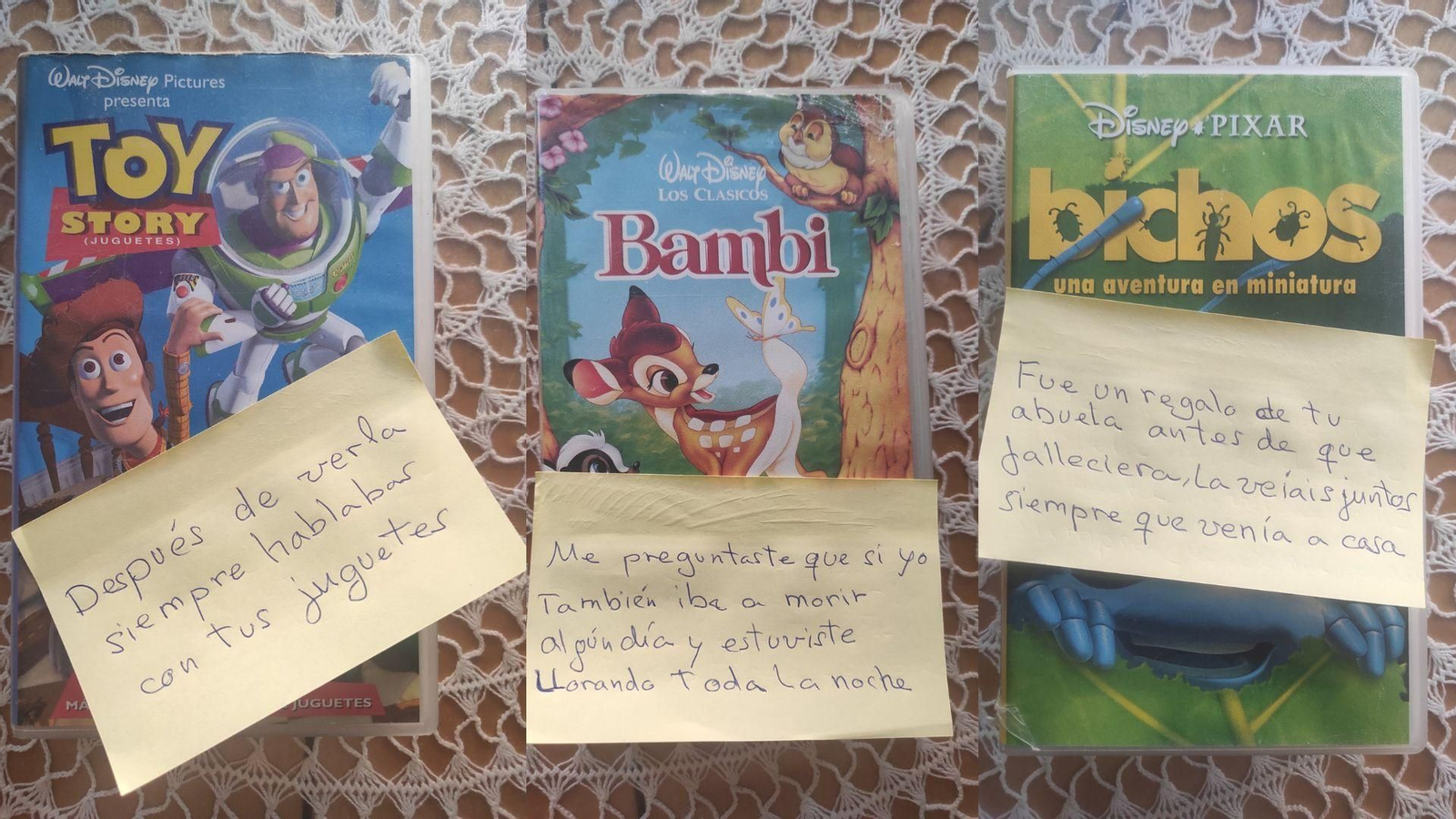'Toy Story', 'Bichos' o 'Bamby', algunas de las cintas VHS que ha encontrado este joven.