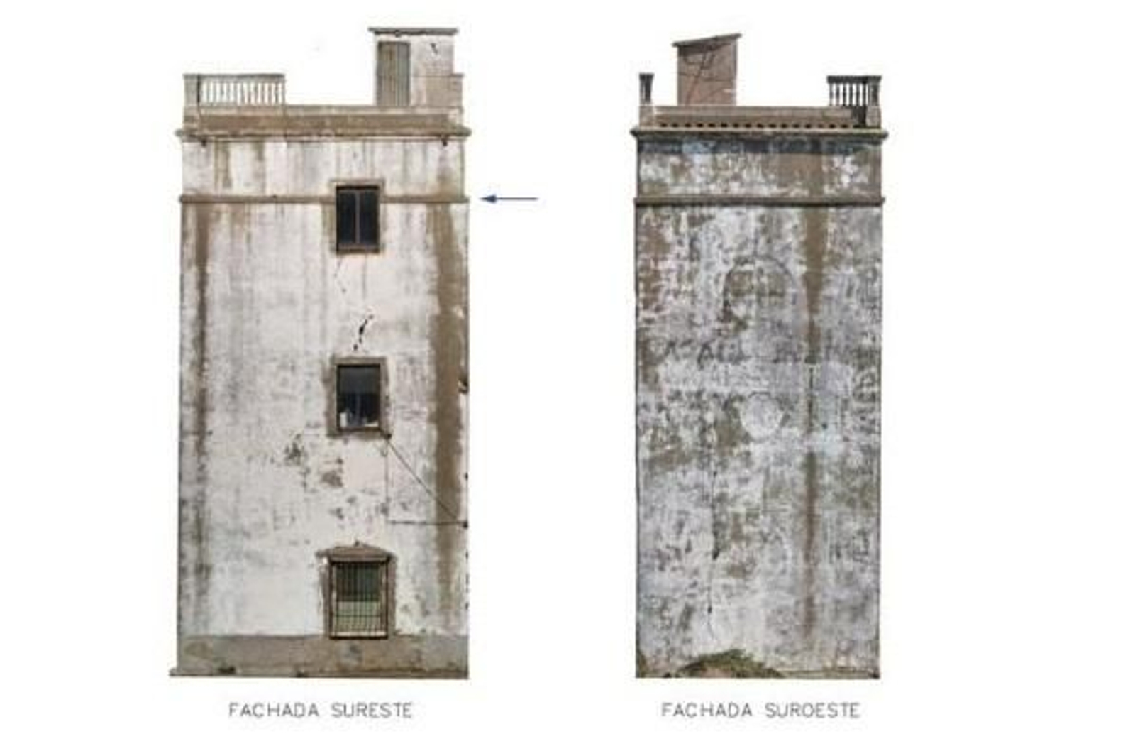Fachadas sureste y suroeste de la torre.