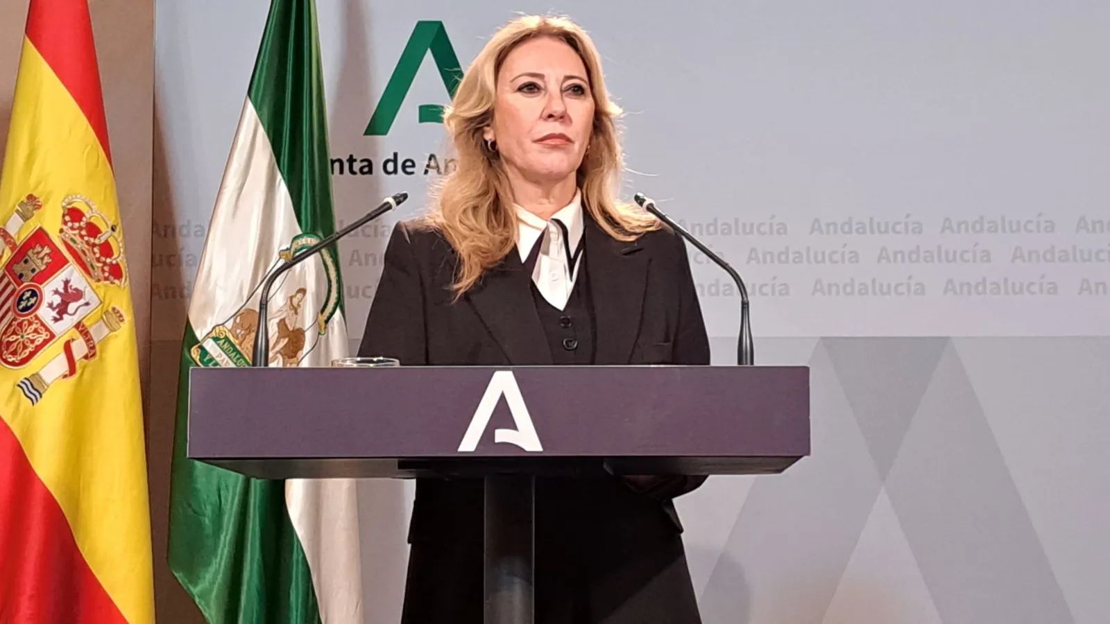 La consejera de Hacienda y portavoz, Carolina España, tras una rueda de prensa del Consejo de Gobierno.