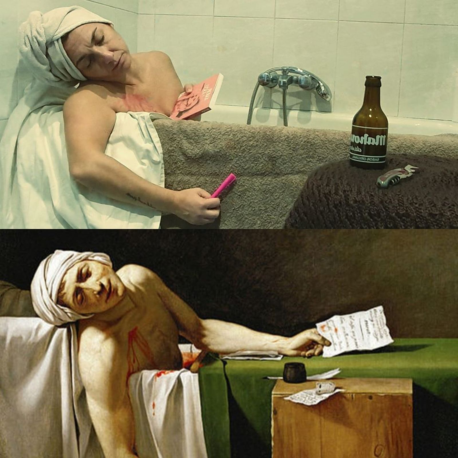 Recreación de 'La mort de Marat', de Jacques-Louis David, para Quearteencasa.