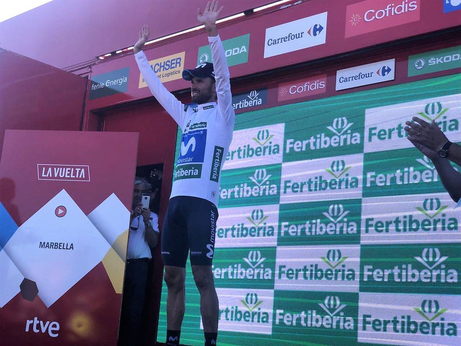 Valverde, en el podio de La Vuelta.
