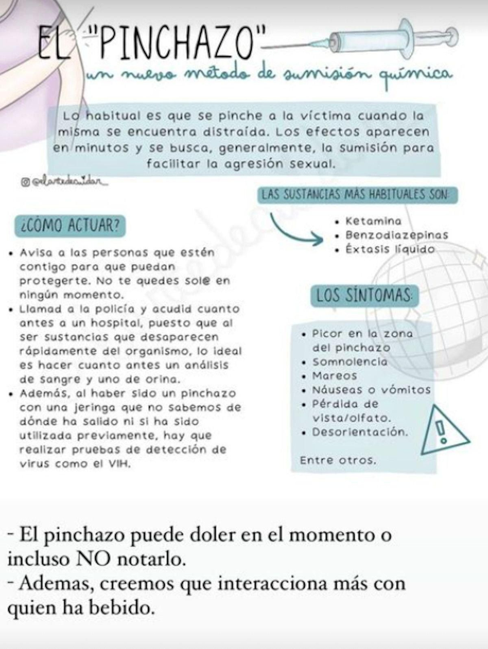 Cartel informativo sobre cómo actuar tras recibir un pinchazo.