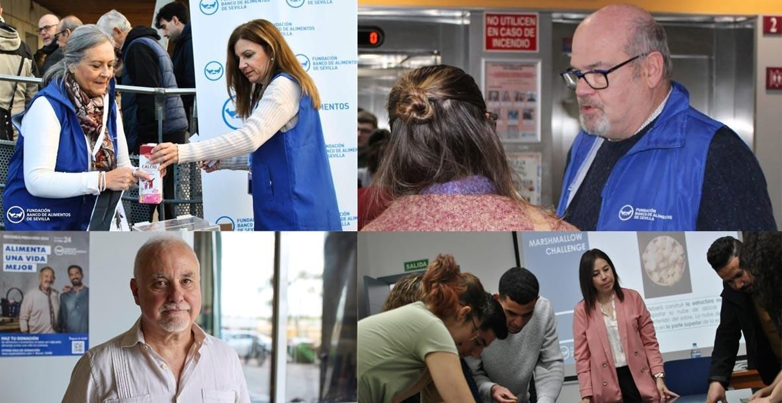 Los voluntarios en diferentes facetas de colaboración con el Banco de Alimentos de Sevilla.
