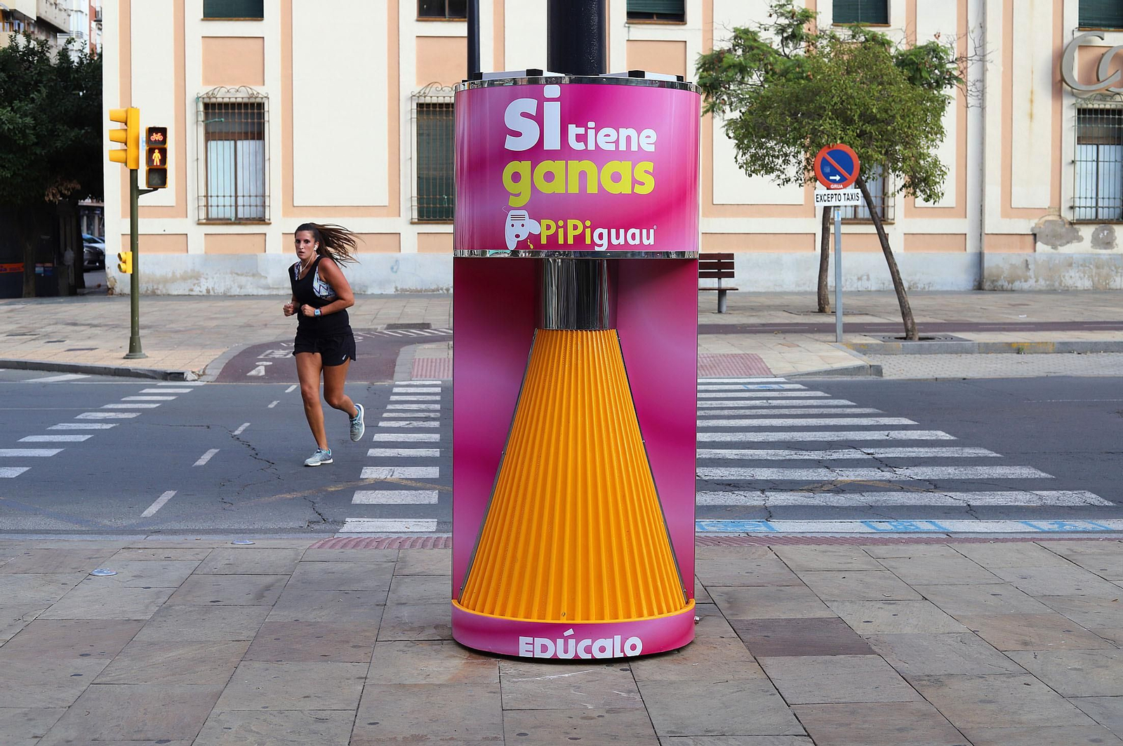 El nuevo urinario urbano para perros, el Pipiguau, instalado a modo experimental ante el Mercado del Carmen.