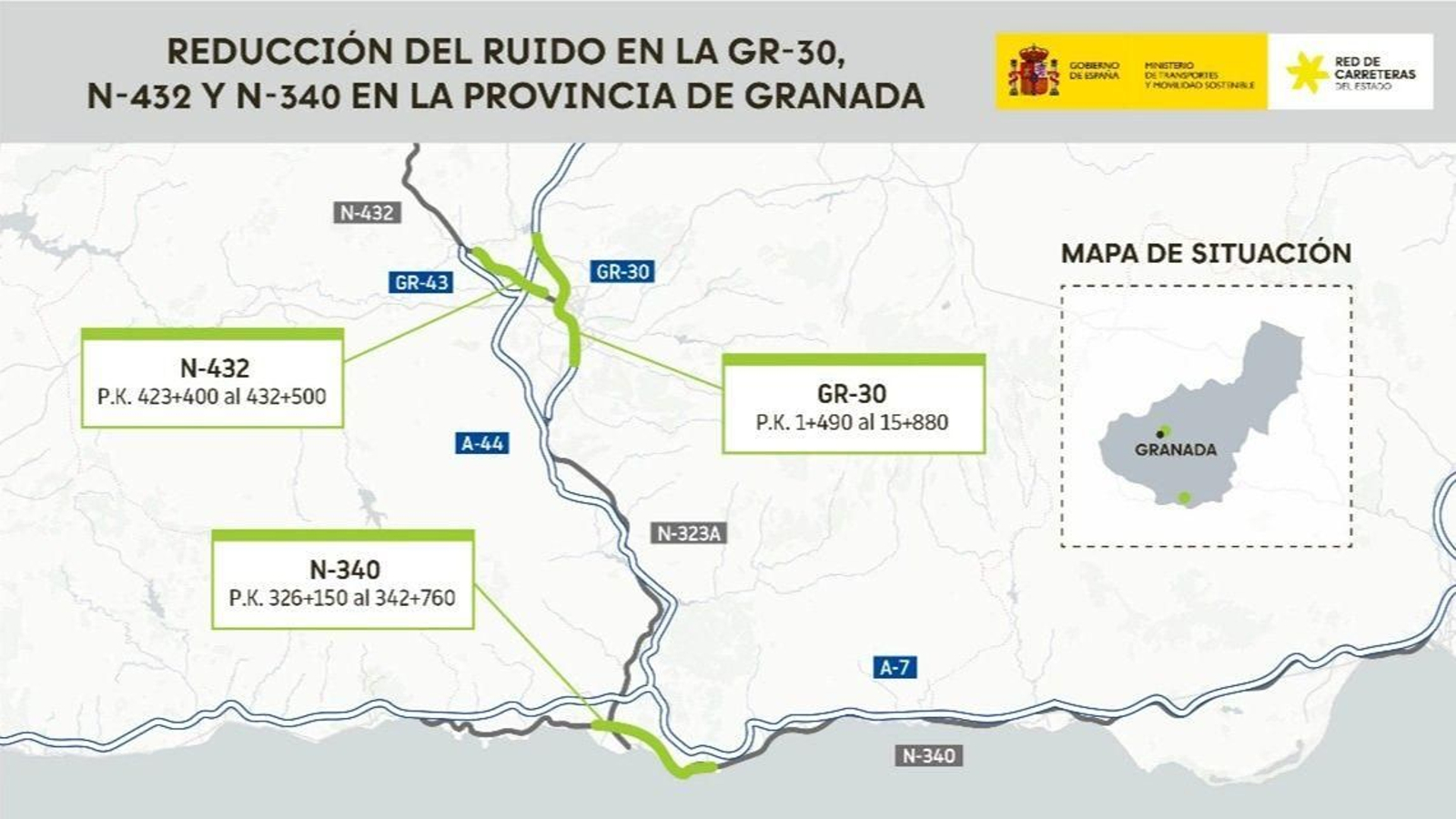 Fase II del Plan de Acción contra el Ruido en distintos tramos de la Red de Carreteras del Estado en la provincia de Granada