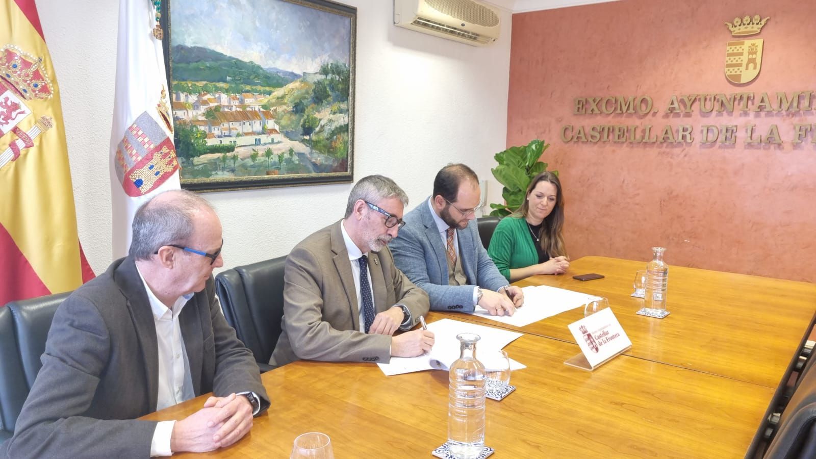 Verdú, Piniella, Vaca y Trujillo firman el convenio de colaboración, este miércoles.