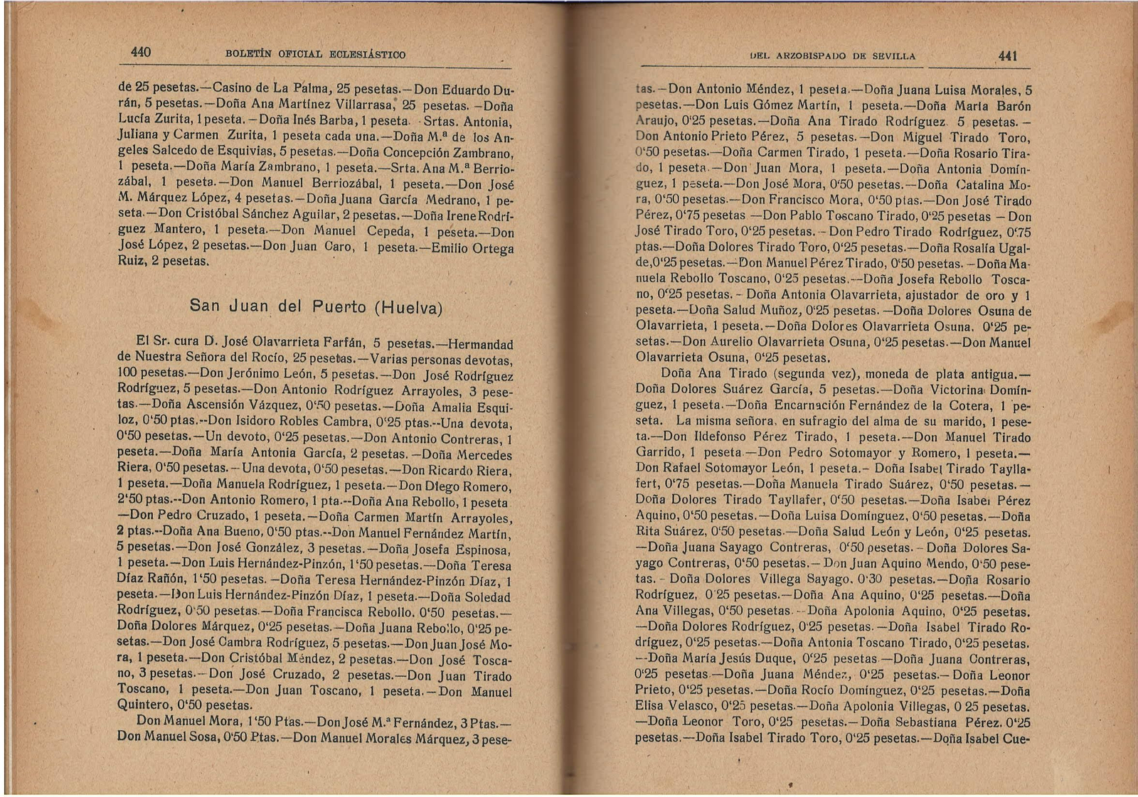 listas de donativos para corona de la Virgen del Rocío de 1919